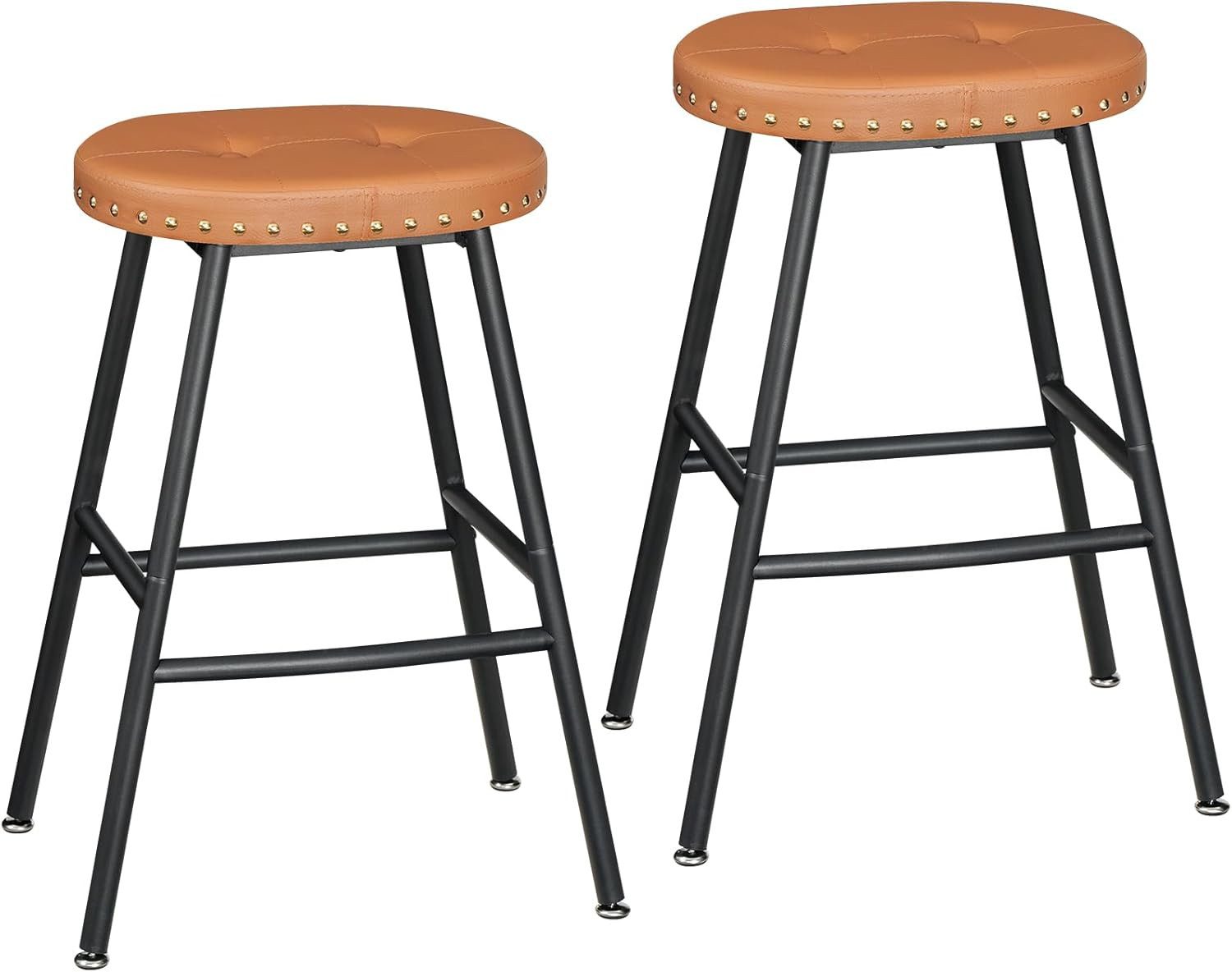 Hoobro Barhocker HOOBRO Barhocker 2er Set 62 cm Küchenhocker Industrial PU Braun (2er Set), Industrial Design 2er Set ohne Rückenlehne PU Sitzfläche Metallgestell
