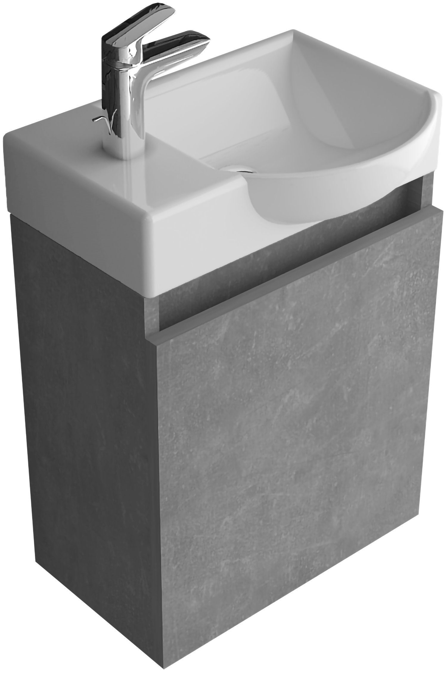 Alpenberger Waschbecken Gäste WC Waschbecken mit Unterschrank - Hängeschrank Vormontiert (Badezimmerunterschrank mit Waschbecken, Waschtisch Set mit Unterschrank), Waschbeckenunterschrank Betonoptik - Bad Möbel Set