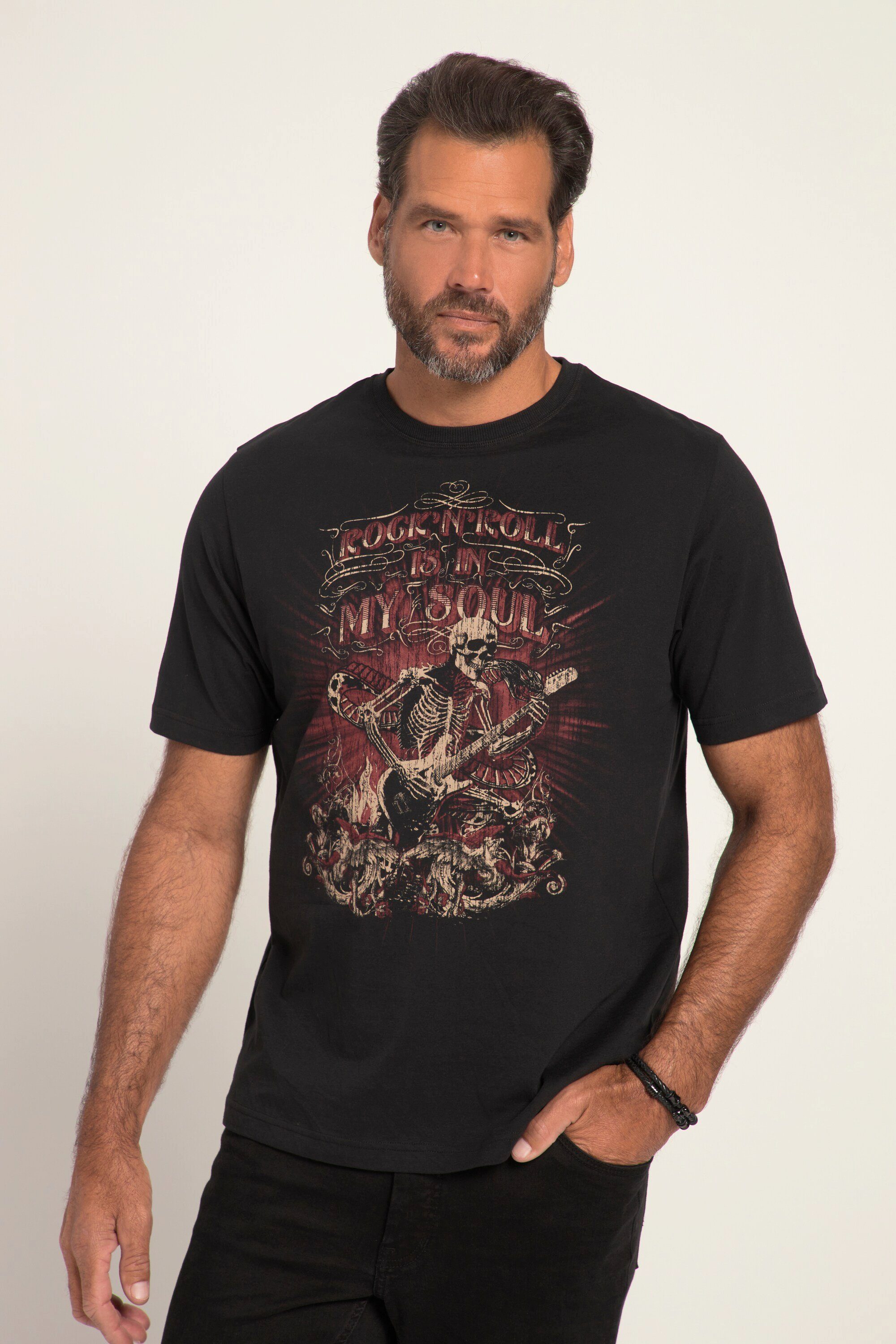 JP1880 T-Shirt T-Shirt Halbarm Skelett Print Rundhals