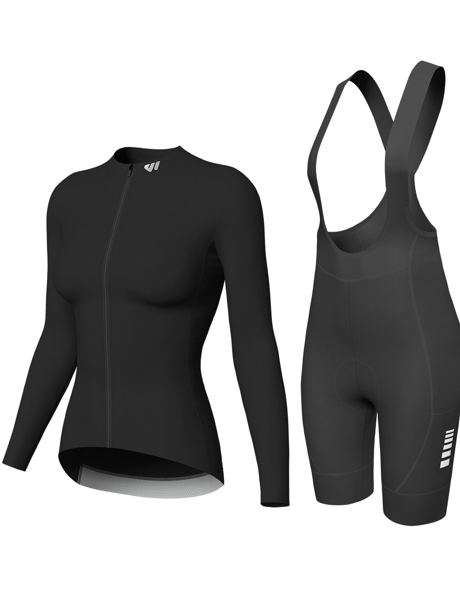 Wulibike Radtrikot Damen All-Road Fahrrad-Set, Langarm Radtrikot und Träger-Fahrradhose (2-tlg) Atmungsaktives Material, integrierte Reflektoren, 7 Taschen