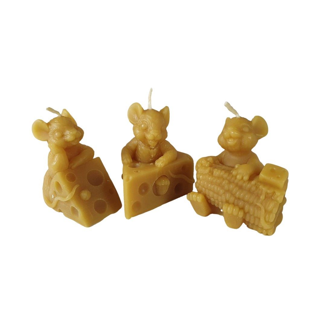 Aspinaworld Bienenwachskerze Lustige Maus Kerze im 3er Set - 100% Bienenwachs - Bienenwachs Maus