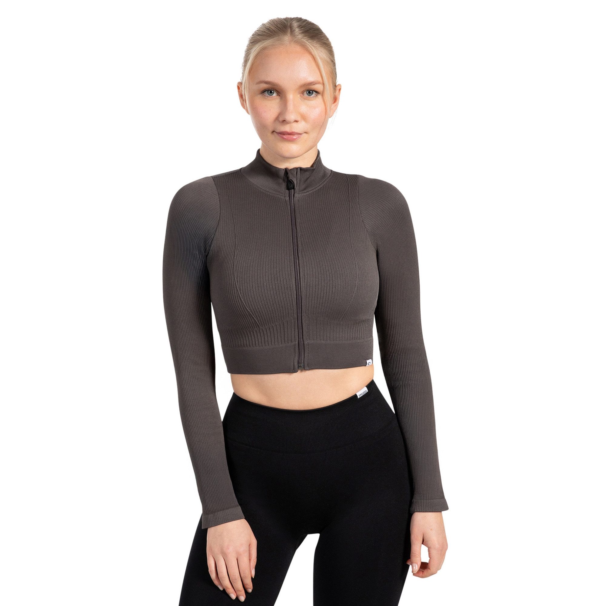 Trainingsjacke Zeya, Size Up empfohlen, Crop Sportjacke Slim Fit, hoher Kragen