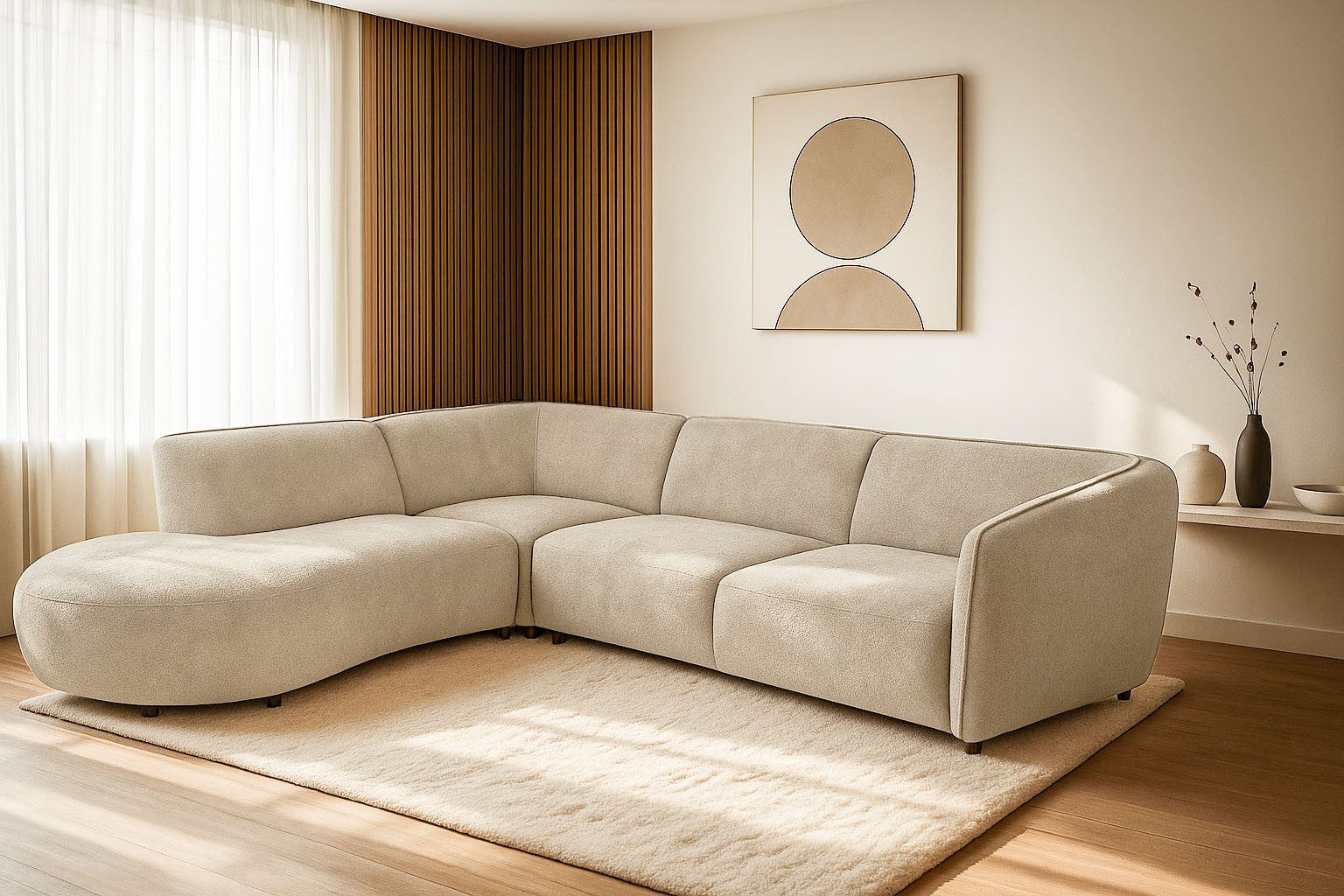 Home affaire Ecksofa OSTRUP Rundsofa, L-Form, Naturtöne, Boucle, Breite 273 cm, organische Form mit sanften Rundungen