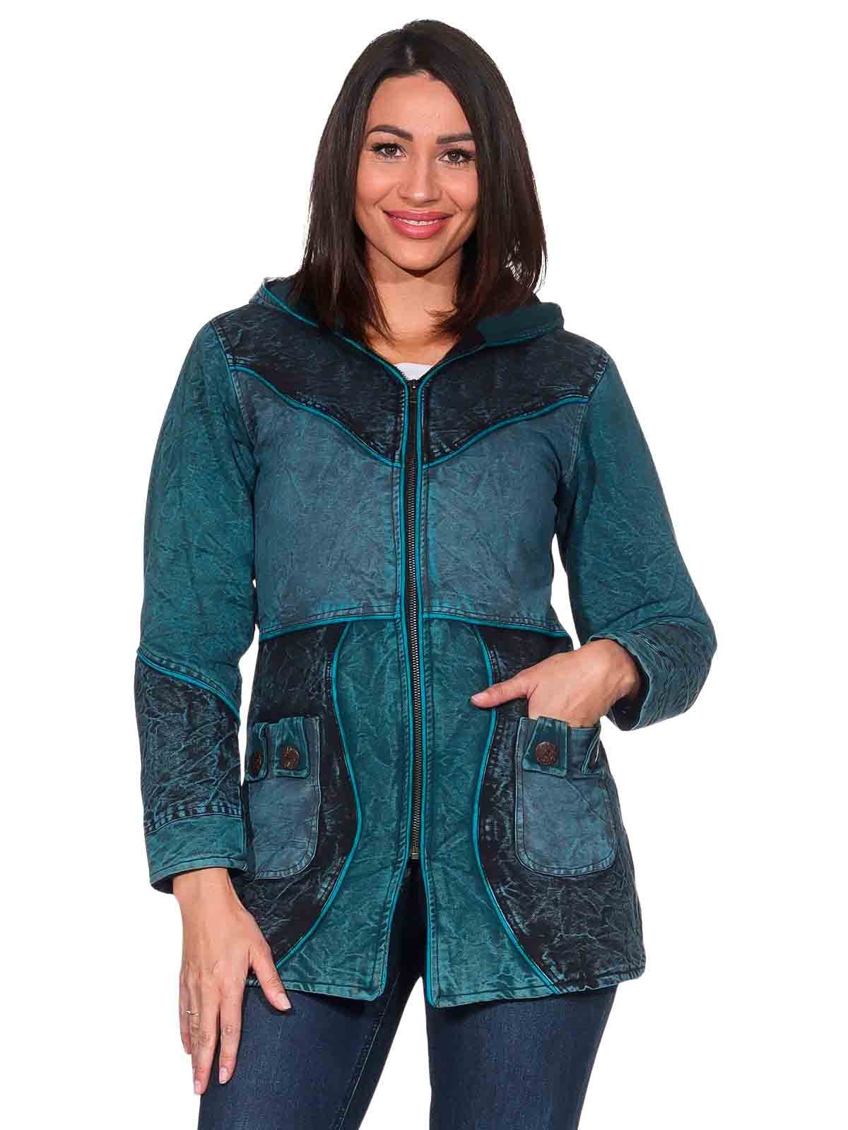 KUNST UND MAGIE Langjacke Vintage Damen Kurz Mantel + Kapuze Stonewashed Ja günstig online kaufen