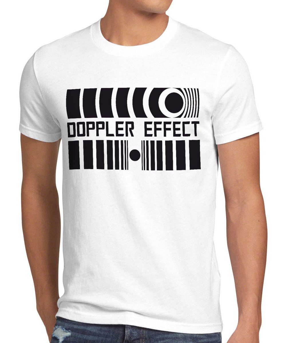 style3 Print-Shirt Herren T-Shirt Schall Big Cooper Sheldon Theory Bang Doppler Effects Effekt tbbt weiß