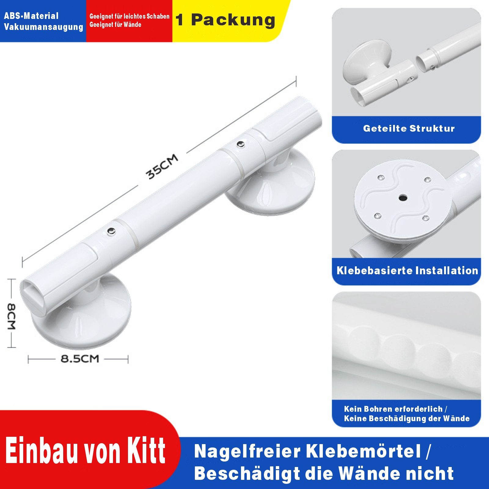 Jumpeak Haltegriff Haltegriffe für senioren,Haltegriff badewanne,Haltegriff mit saugnapf, Länge 35/45cm, Breite 8.5/9.5cm, Höhe 8cm
