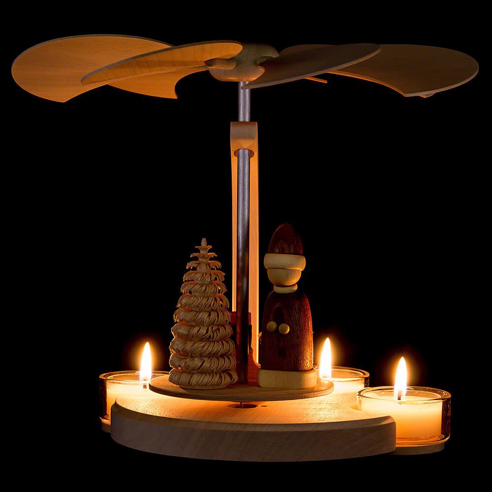 Seiffener Volkskunst Weihnachtspyramide 1-stöckige Pyramide Weihnachtsmann mit Schlitten natur (18cm) von Seif