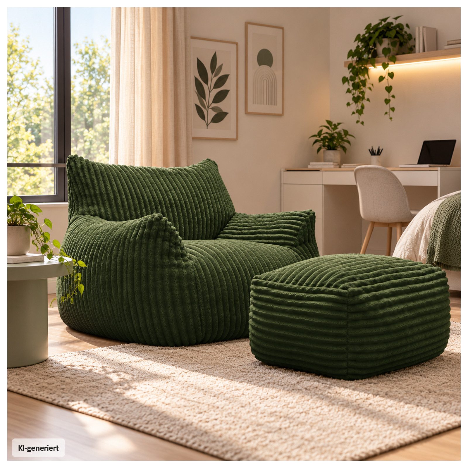 HTI-Living Loungesessel Softsessel Adina mit Hocker Grün Bodensessel 103 x 70 x 90 cm (Set, 2-St), gemütliche Sitzhöhe