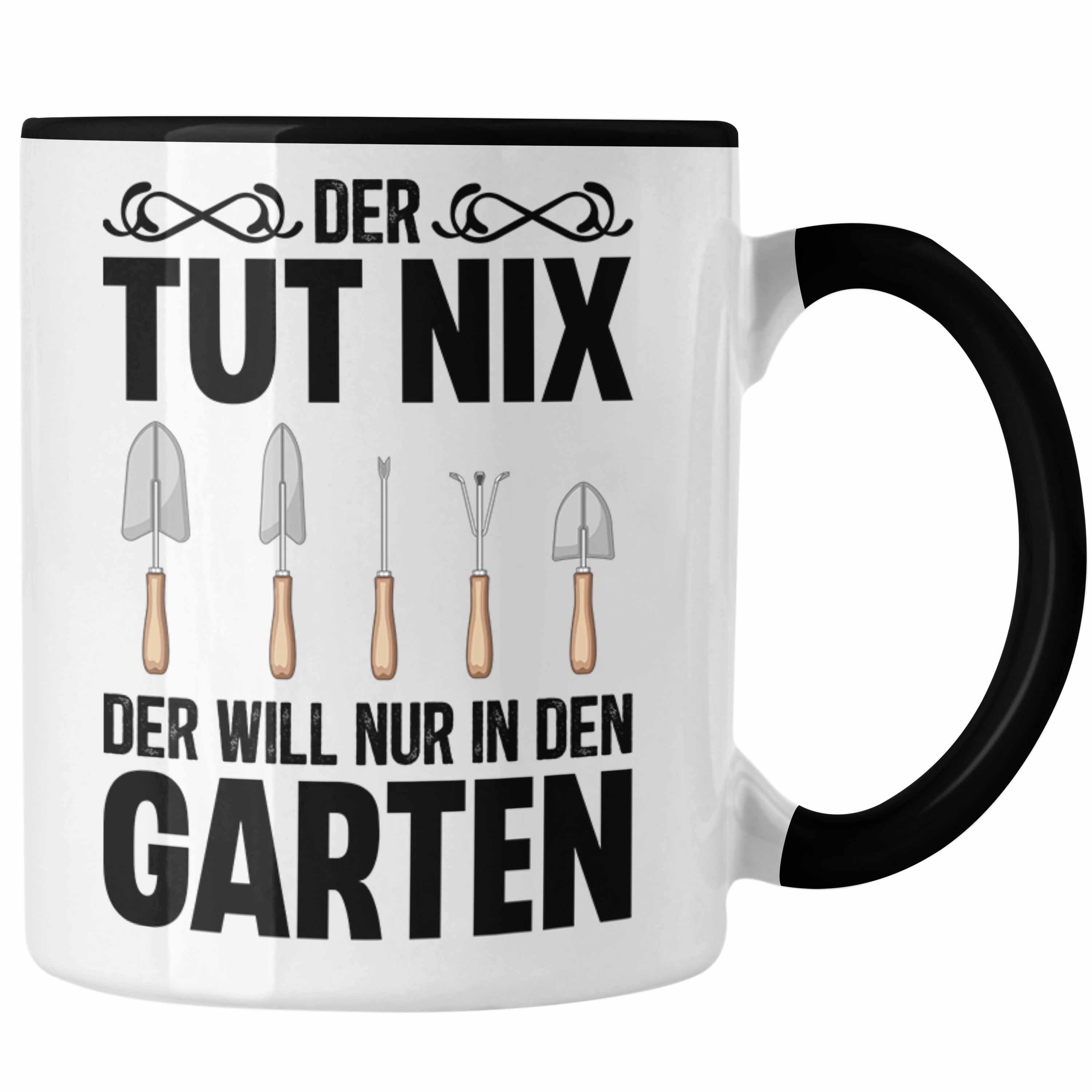Trendation Tasse Trendation - Der Tut Nix Gärtner Tasse mit Spruch Garten Hobbygärtner Geschenk Lustig Schwarz