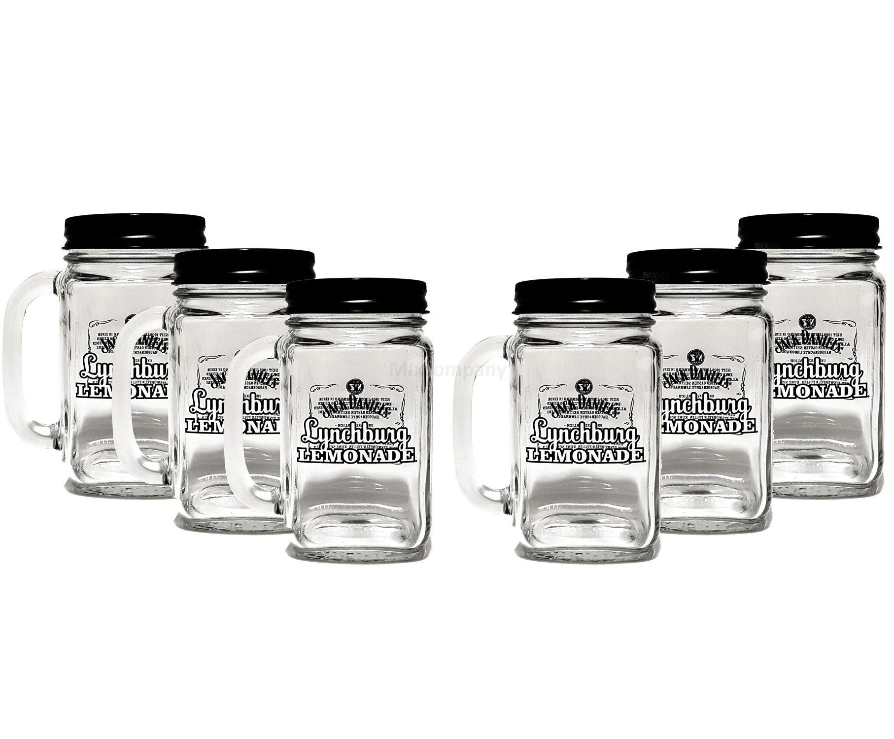 Jack Daniels Gläser-Set Jack Daniels Gläser Lynchburg Lemonaden Glas mit Deckel - 6er Set