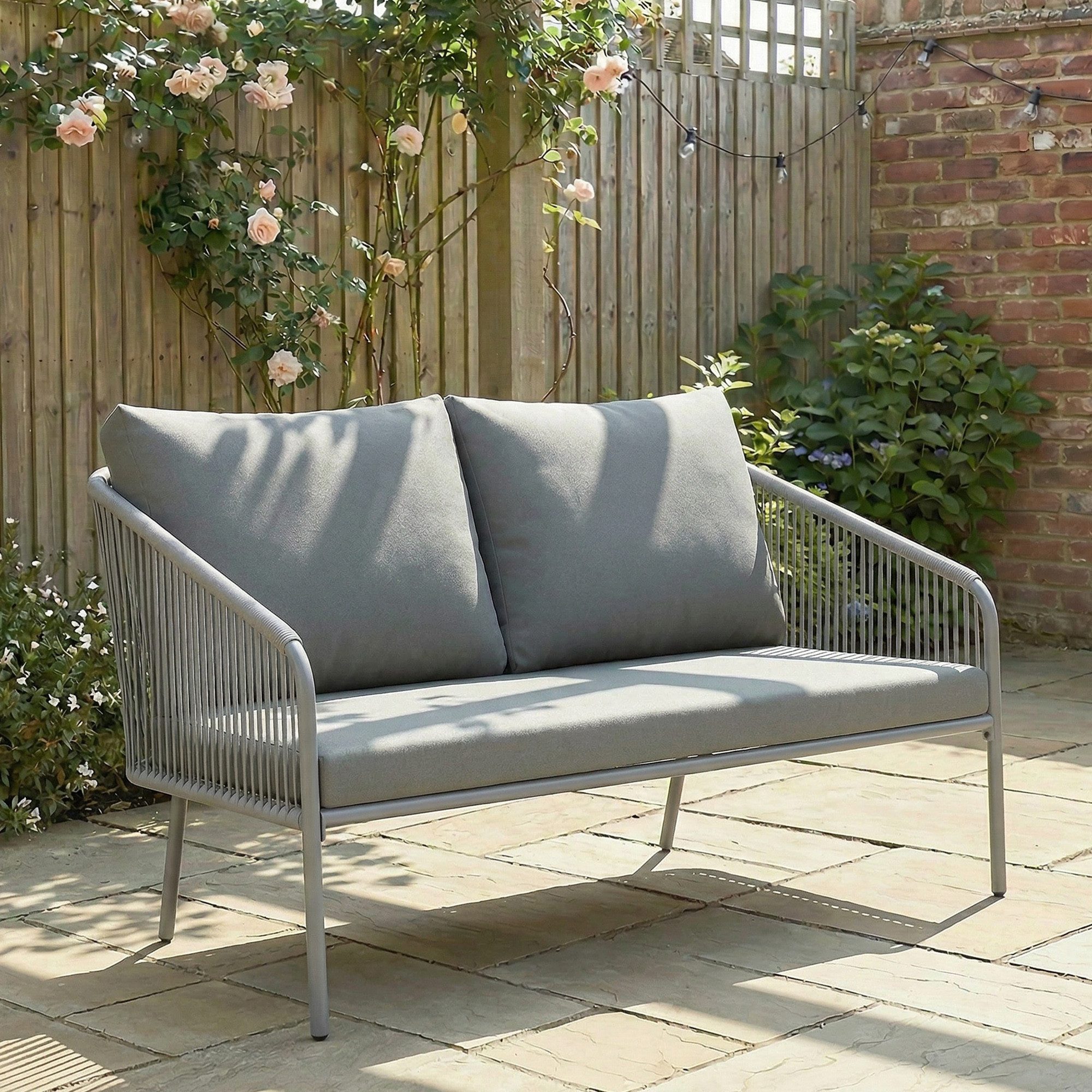 Outsunny Gartensofa mit Kissen, Gartensofa 1 Teile, Balkonmöbel 112 x 72 x 76 cm Grau