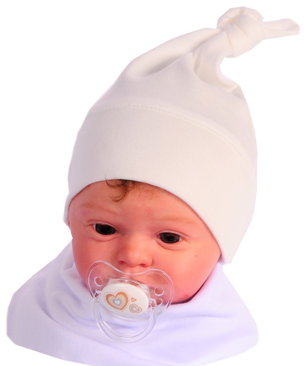 Neugeborene Baby Erstlingsmütze Mütze Mützchen für La Bortini Baby Knotenmütze Creme