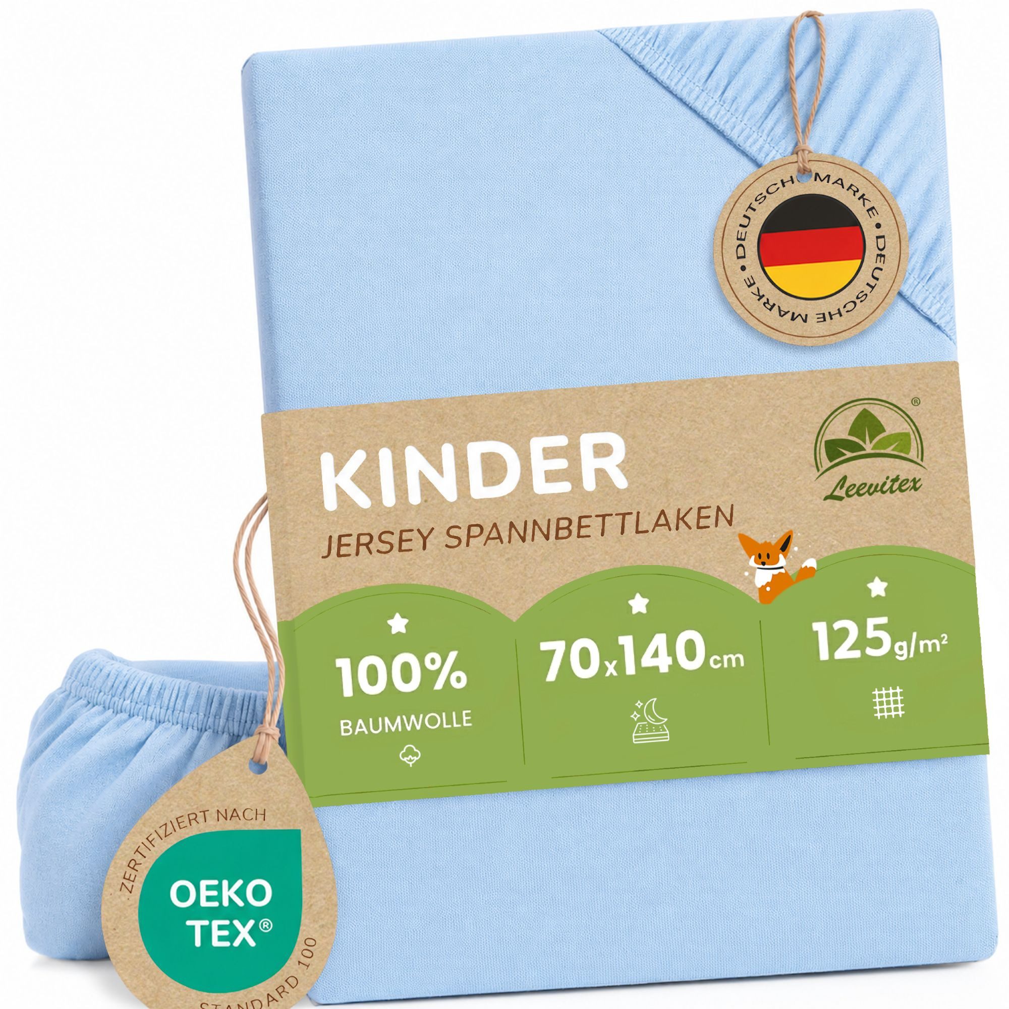 leevitex® Spannbettlaken in verschiedenen Größen und Farben, Jersey aus 100% Baumwolle, Jersey, Gummizug: rundum, (1 Stück), für Kinder- & Standardmatratzen, OEKO-TEX® STANDARD 100 zertifiziert