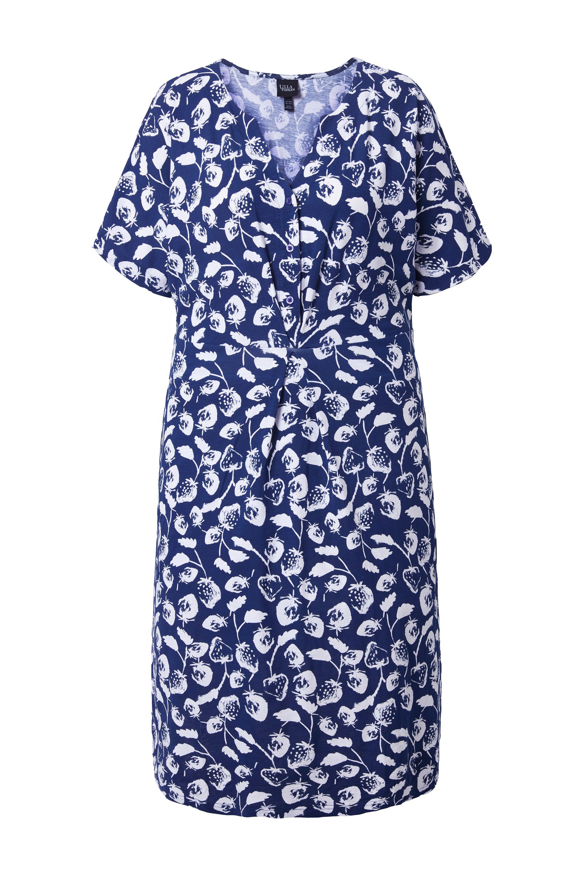 Ulla Popken Jerseykleid Midikleid Erdbeeren Tunika-Ausschnitt Halbarm günstig online kaufen