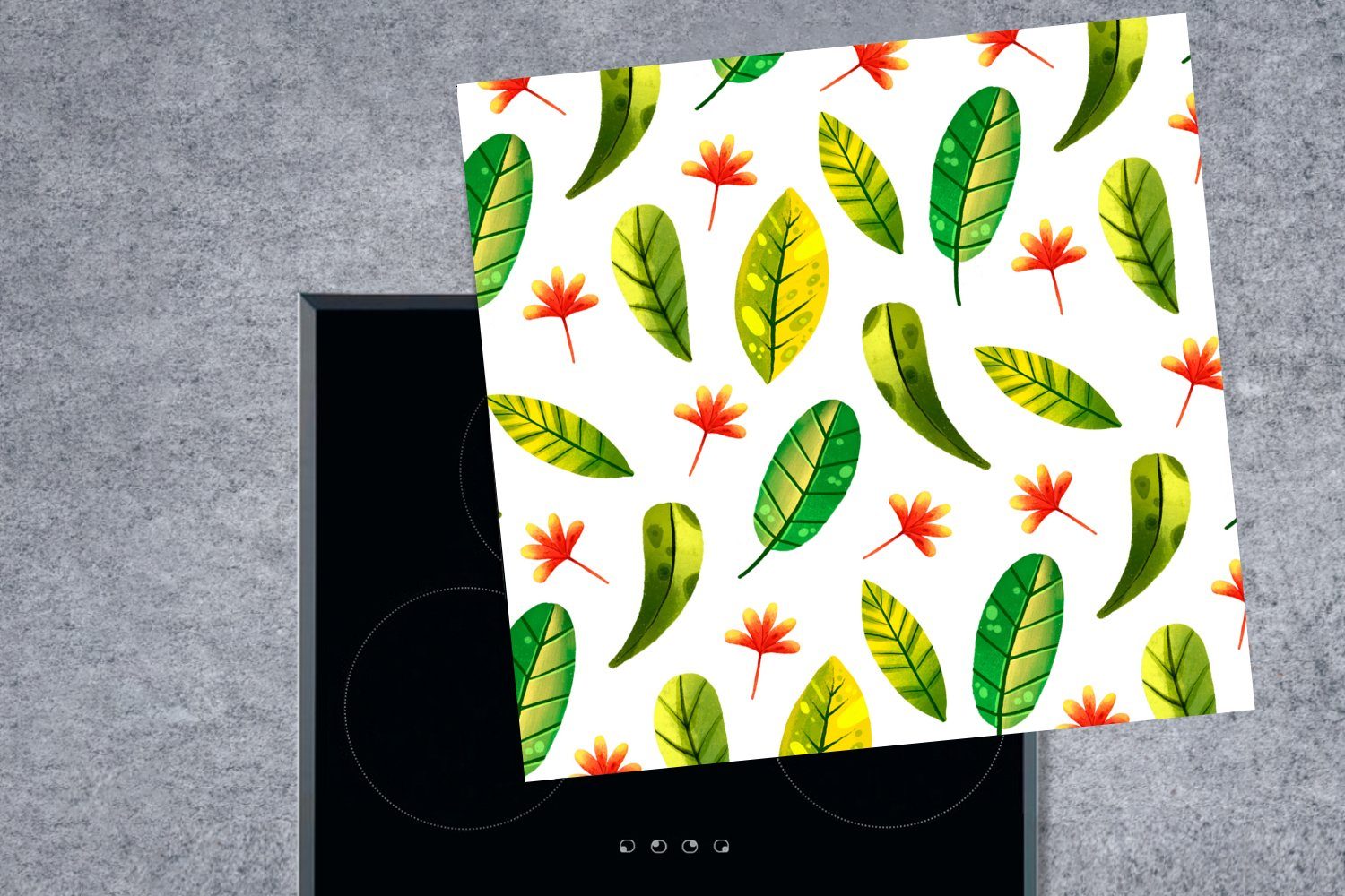 - Vinyl, (1 tlg), cm, MuchoWow Blätter, Ceranfeldabdeckung, Herdblende-/Abdeckplatte Farben für - Dschungel 78x78 Arbeitsplatte küche