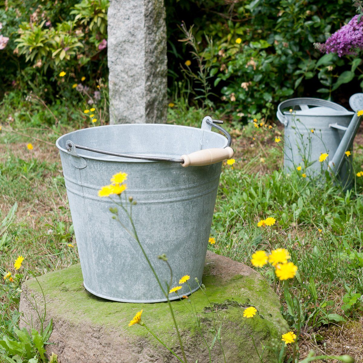 Antikas Gartenpflege-Set Dekorativer Eimer Blecheimer verzinkt als Garteneimer Aschekübel