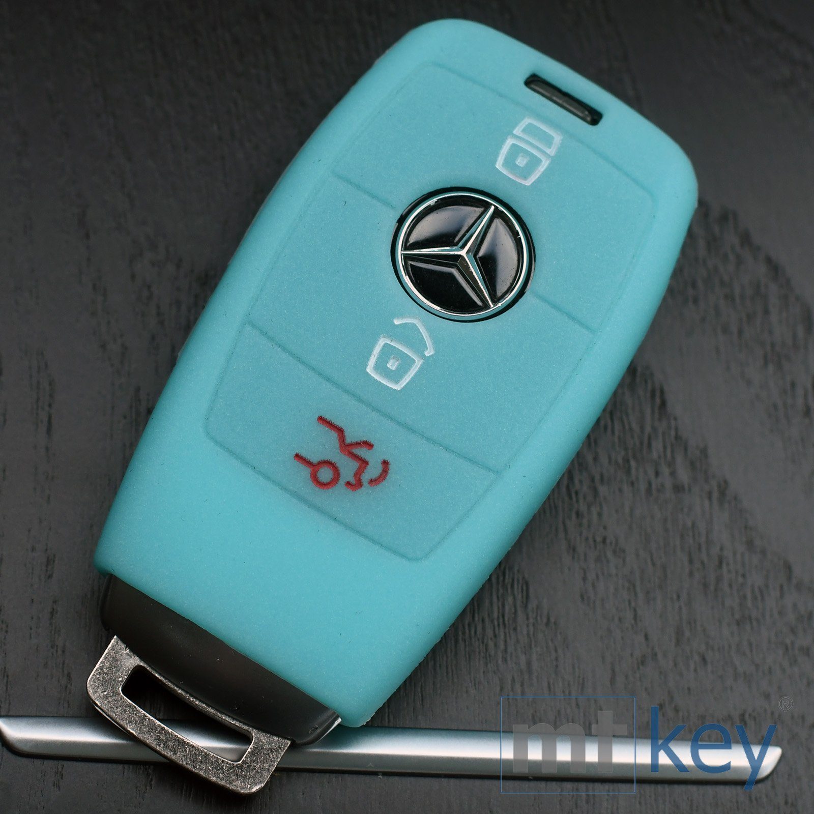 KEYLESS Silikon fluoreszierend Benz E-Klasse Softcase Autoschlüssel Blau, mt-key S213 Schlüsseltasche A238 Schutzhülle Mercedes 3 Tasten C238 für W213