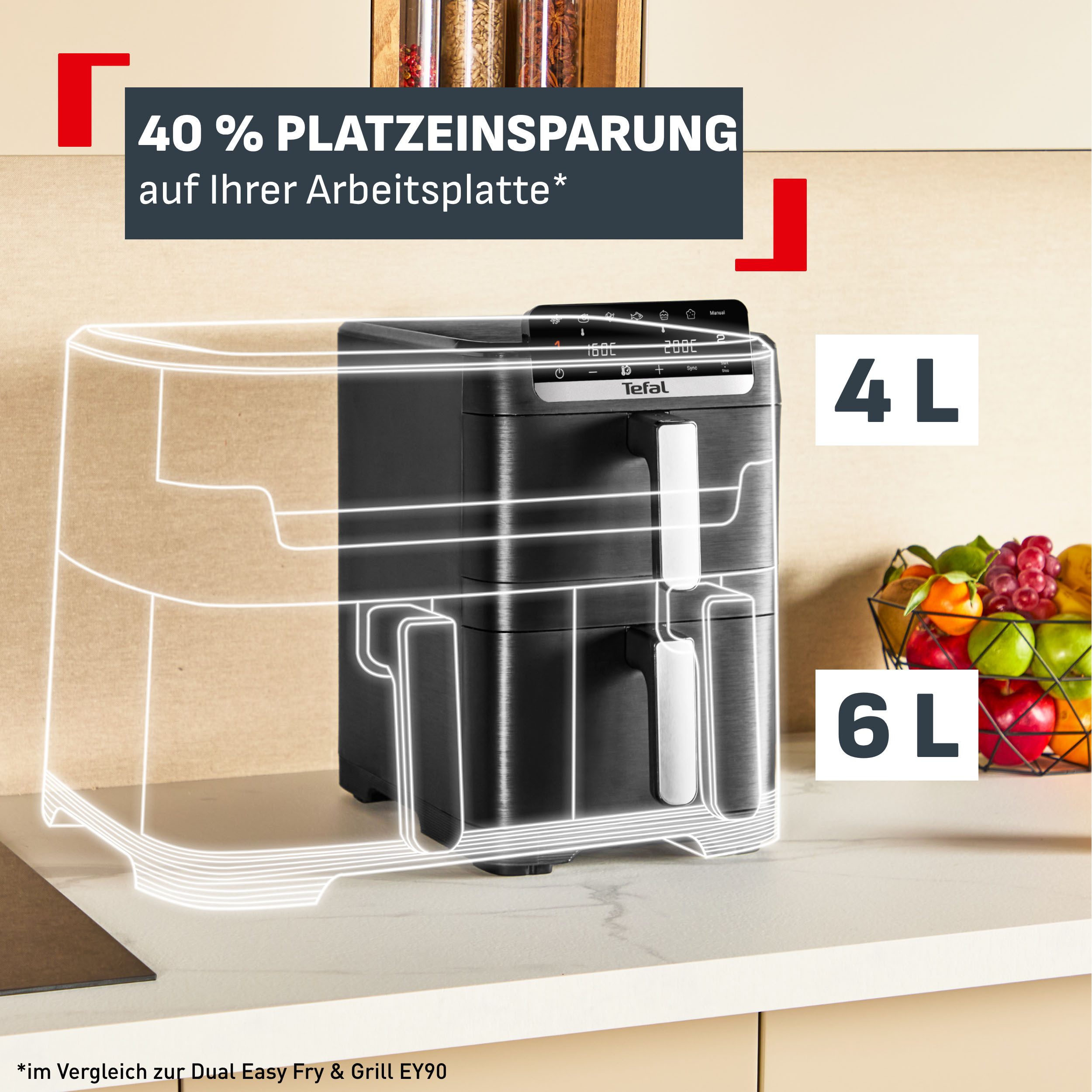 Tefal Heißluftfritteuse EY7528 Easy Fry Crispy Stack, gleichmäßiges und knuspriges Heißluftfrittieren, 6 L + 4 L, EY7528