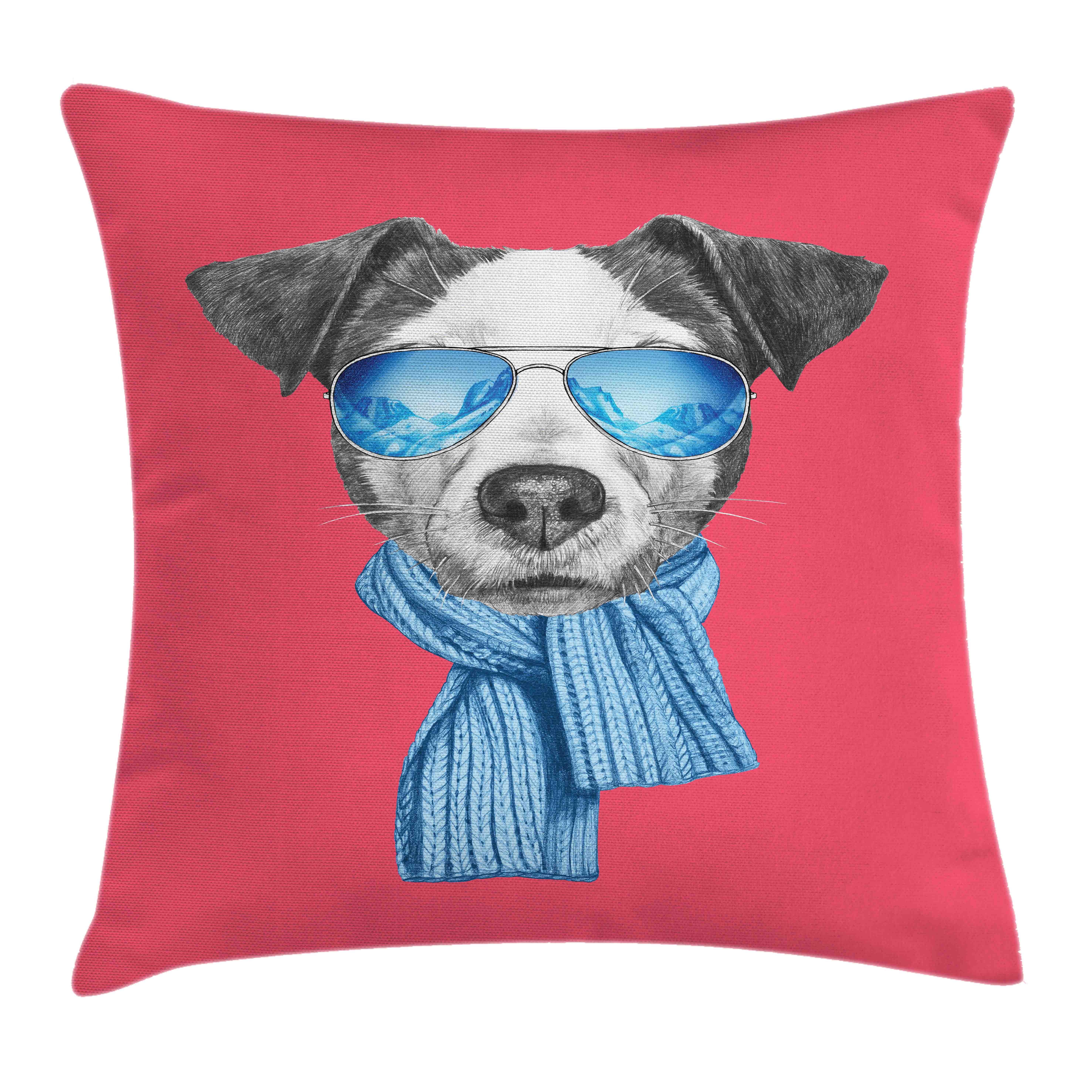 Kissenbezüge Waschbar mit Reißverschluss Kissenhülle mit Farbfesten Klaren Farben Beidseitiger Druck, Abakuhaus (1 Stück), Jack Russell Hipster Dog Glasses