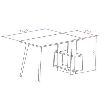 Moblix Schreibtisch MALIX Bürotisch, Computertisch, mit 4 Ablagen, 120x60x73 cm (Büromöbelstück, weißer Finish, Natur Holz)