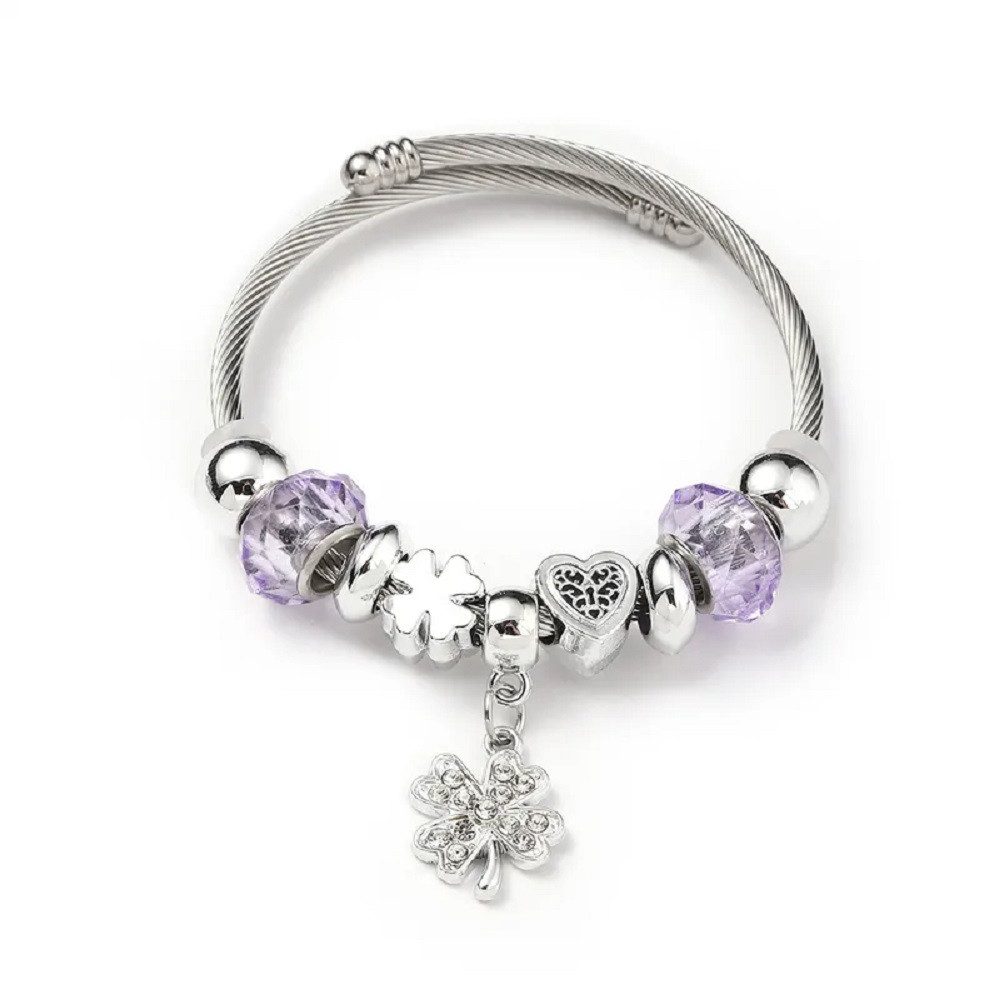 Eyecatcher Armkette Charm-Armband mit lila Kunststoffperlen & 10 Symbolanhängern – Edelsta (kein Set, kein Set)