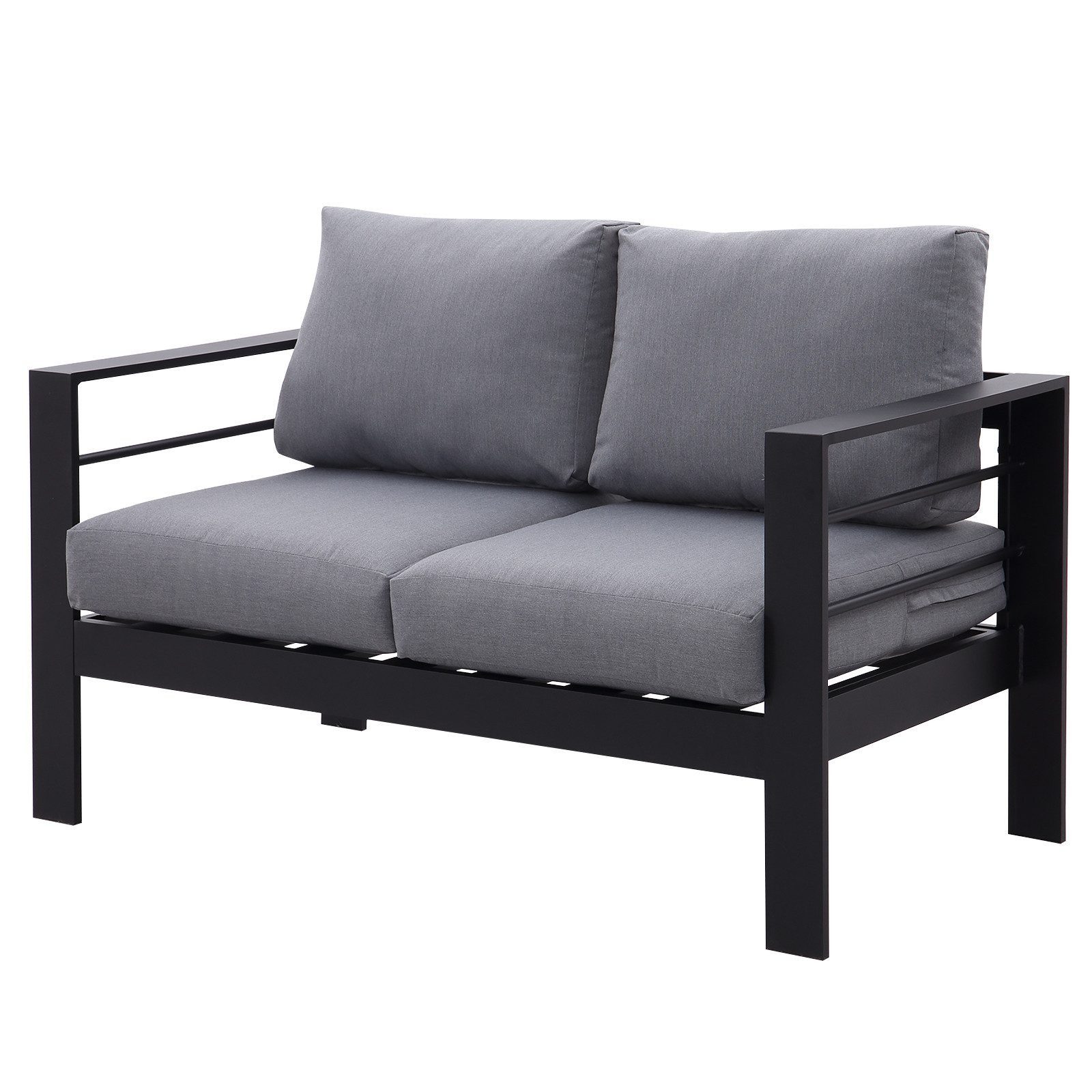 MeXo Loungesofa Gartensofa für Balkon 2 Sitzer Aluminium outdoor wetterfest, 12cm Deluxe Relax-Sitzkissen, Belastbarkeit pro Sitzplatz 140kg, 128×65×66cm luxus  – Bild 2 von 5