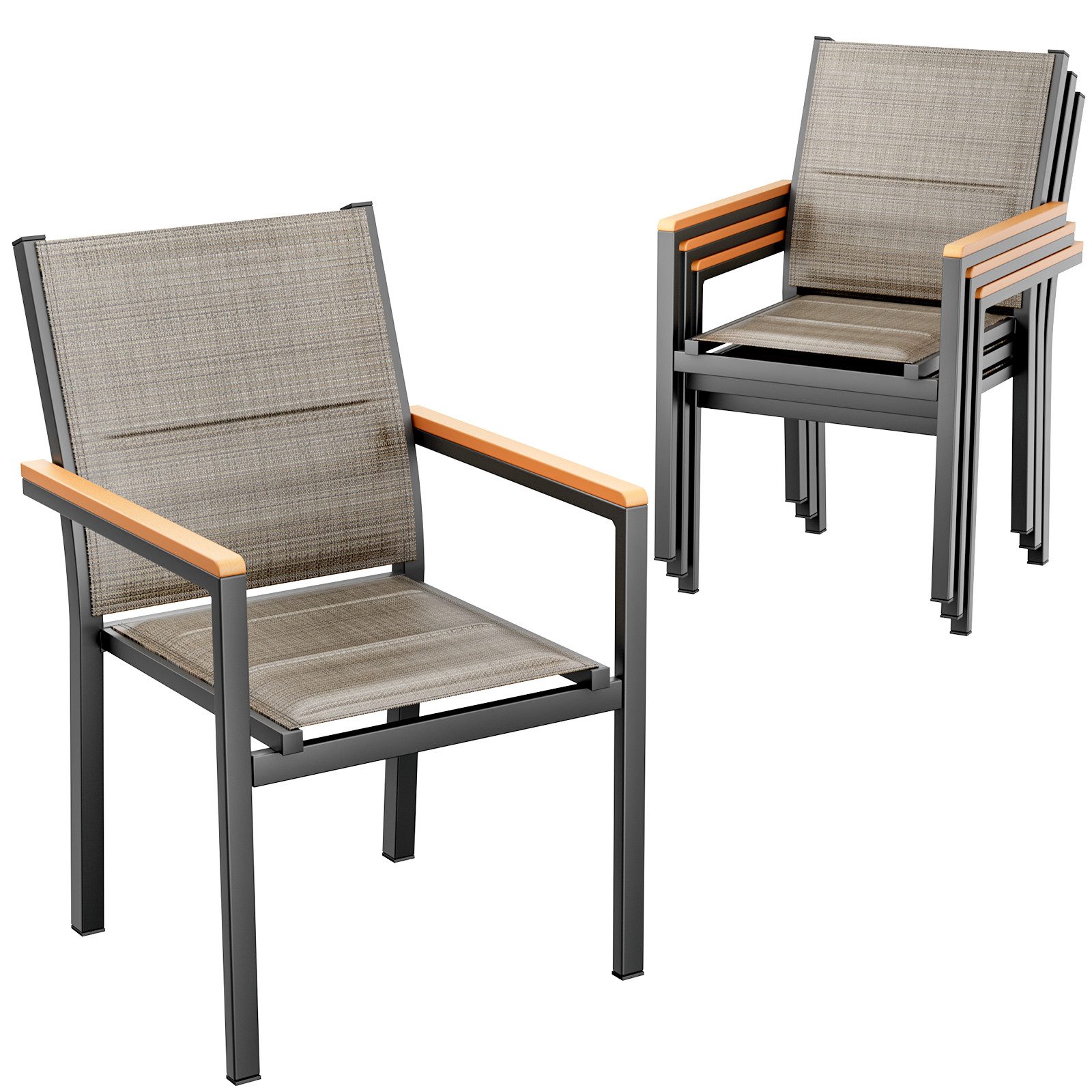 TLGREEN Stapelstuhl Gartenstuhl 2er Set, Aluminium, mit Gesteppte Rückenlehne & Sitzfläche (4 St), WPC Handlauf, für Terrasse, Balkon, Terrasse, Pool, Restaurants
