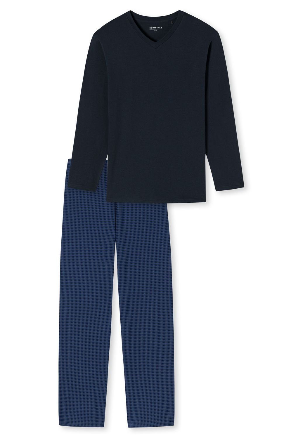 Stück navy tlg) (Set, selected! lang, premium blau Hahnentritt Pyjama 1 inspiration Unterteil 2 / V-Ausschnitt, Schiesser