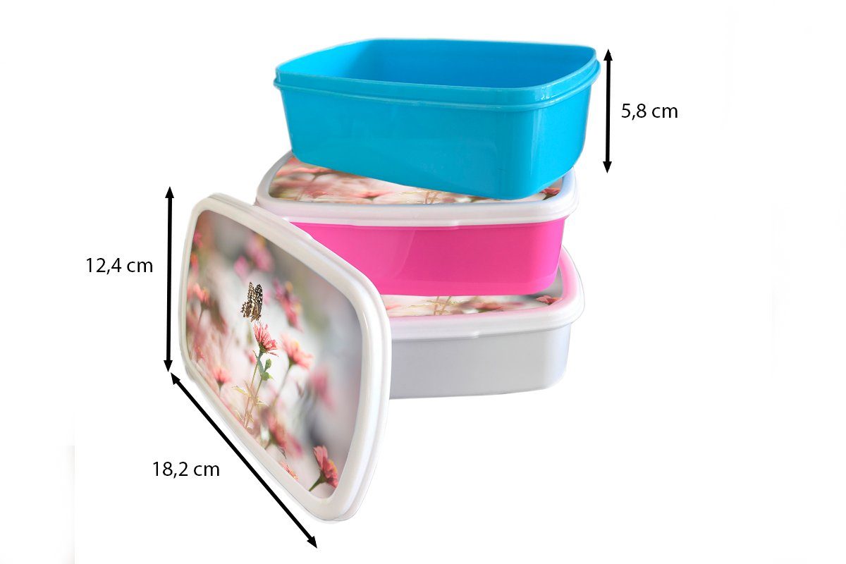 Blume - Kinder, Kunststoff Brotbox Schmetterling (2-tlg), Lunchbox für Kunststoff, Rosa, Snackbox, Brotdose MuchoWow Erwachsene, - Mädchen,