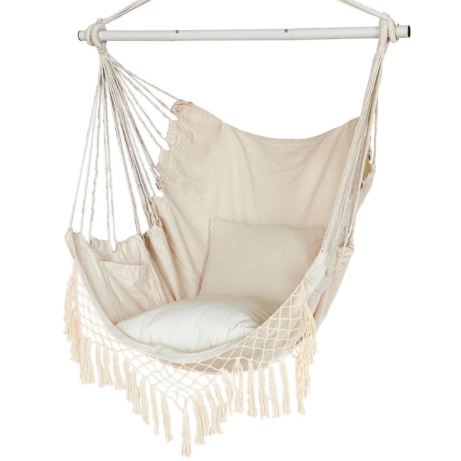 LuxusKollektion Hängesessel Hängesessel Indoor Outdoor 2 Kissen 150 kg Erwachsene Garten Beige (1-St)