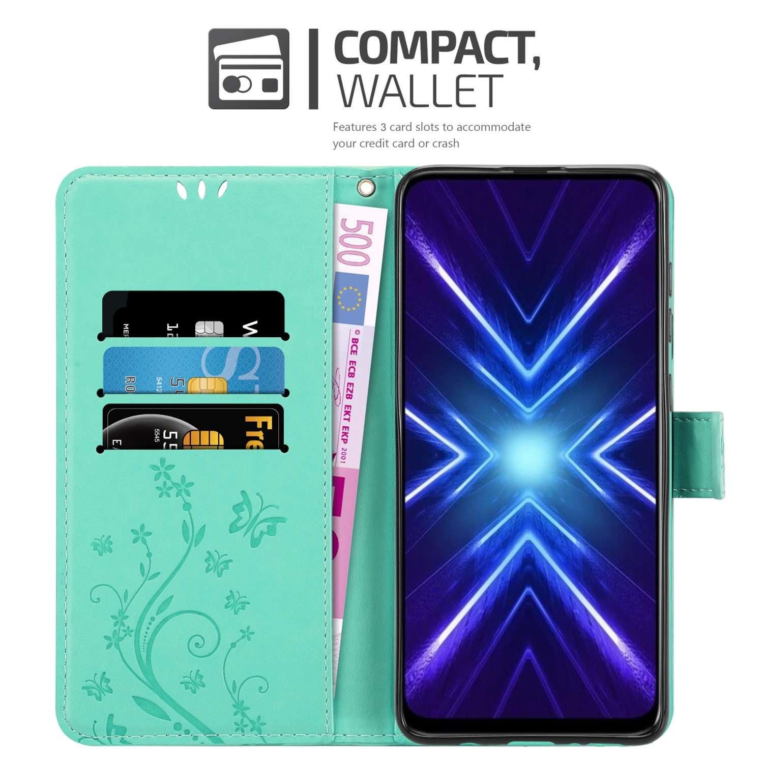 Cadorabo Handyhülle für Honor 9X Hülle Honor 9X, Hülle Schutzhülle Blumen Flower mit Standfunktion Kartenfach Magnet