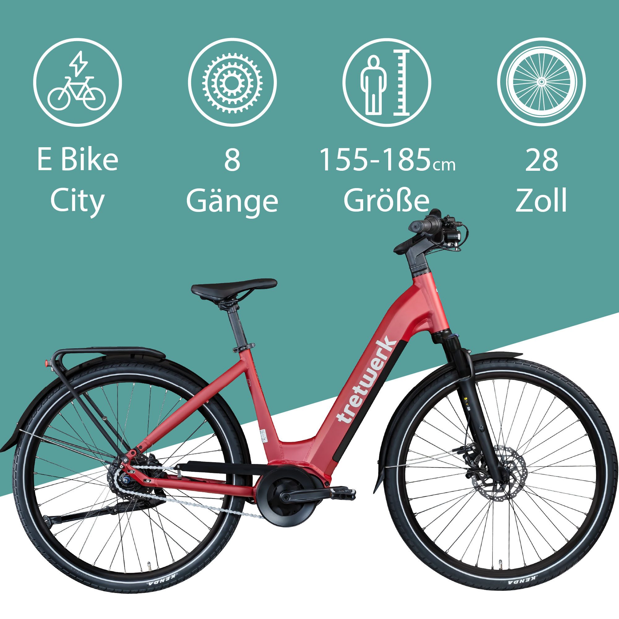 Tretwerk E-Bike Cityrad Amber Nexus, 8 Gang, Nabenschaltung, Mittelmotor, 550 Wh, Tretwerk Amber Nexus E Bike Damen 28 Zoll Elektrofahrrad 155 - 185cm