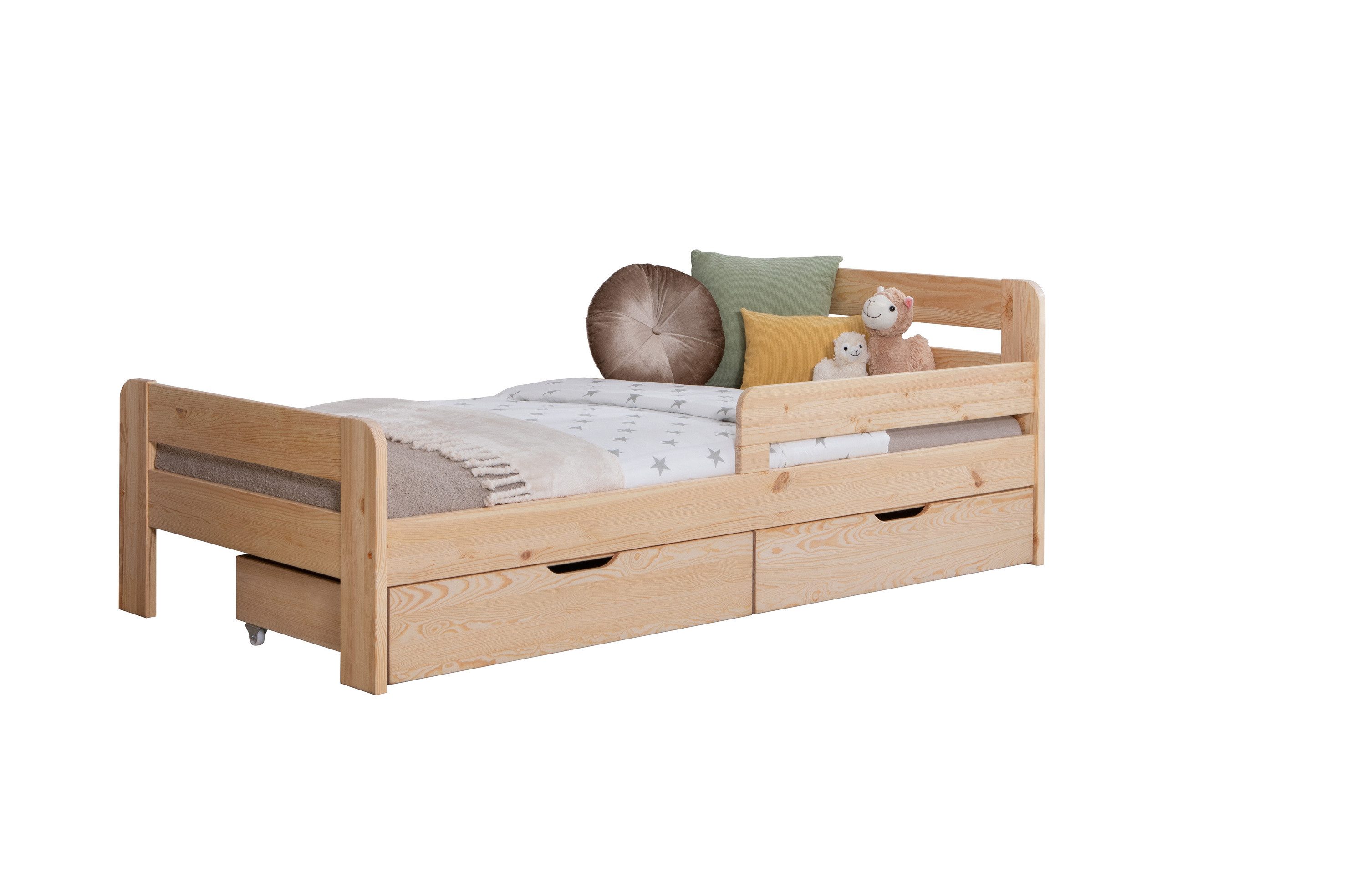 Ticaa Bettgestell Einzelbett Kinderbett Jugendbett "Bennet" mit, Einzelbett inkl. Rausfallschutz