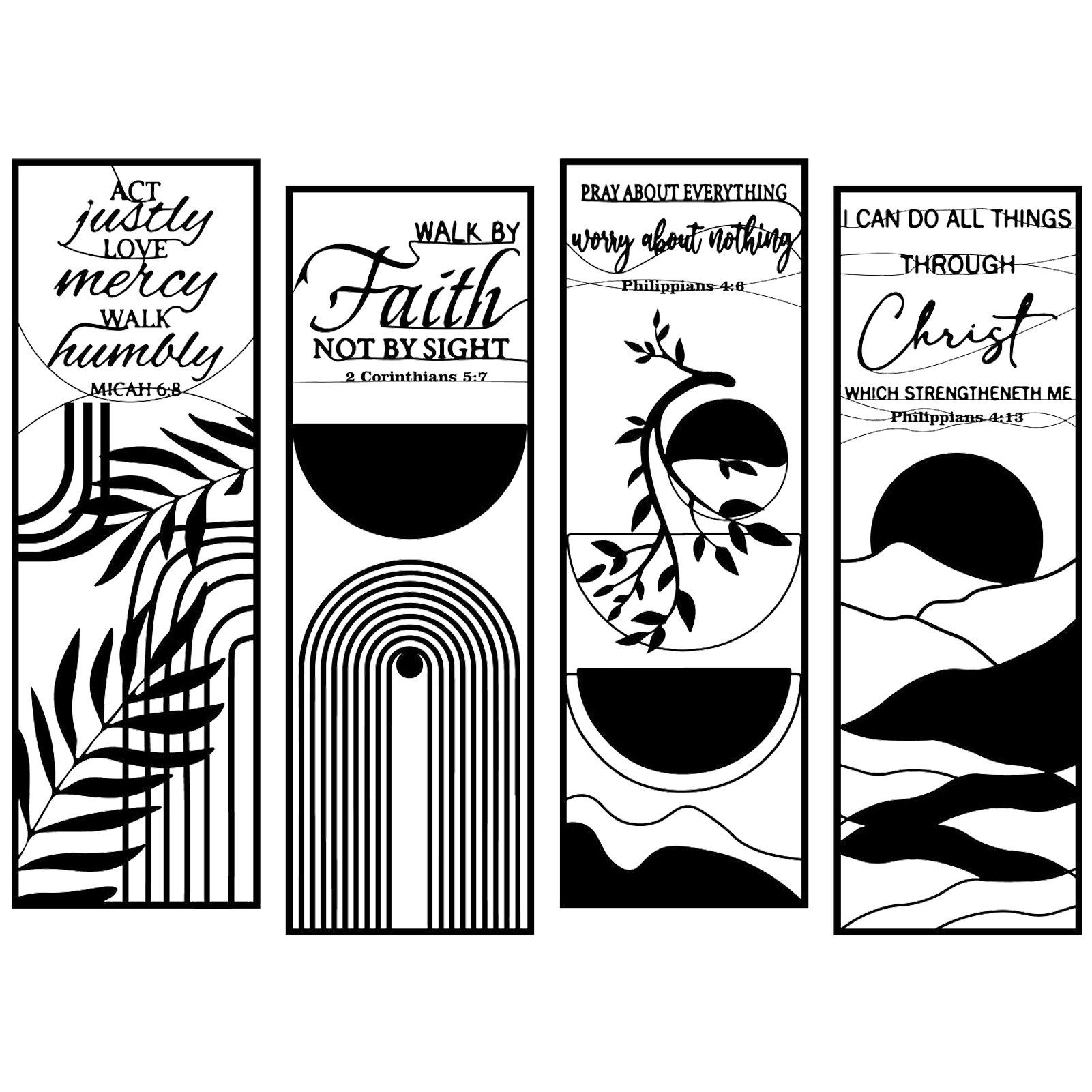 Jumpeak Wanddekoobjekt wanddekoration metall,Biblische Verse,Religion 4 teiliges Set,wall art (Spar-Set, zimmer deko,deko schlafzimmer,wanddeko,schlafzimmer deko), wanddekoration wohnzimmer,christliche deko,Schwarz,110x36cm(jede)