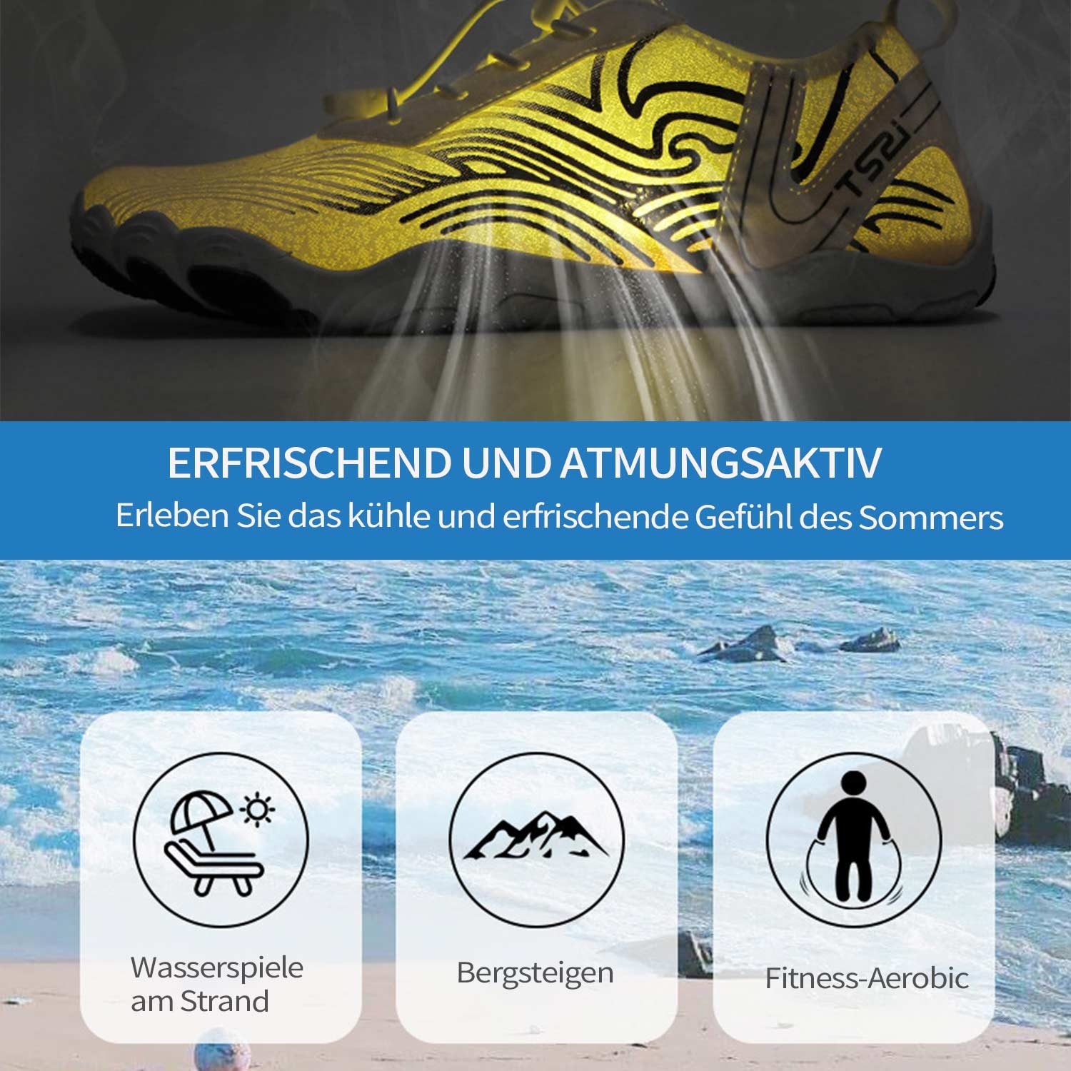 Refttenw Unisex Zehenschuhe SchnellTrocknend Wasserschuhe Surfschuhe Aquaschuhe Barfußschuh Weich Leicht Atmungsaktiv Rutschfeste Badeschuh