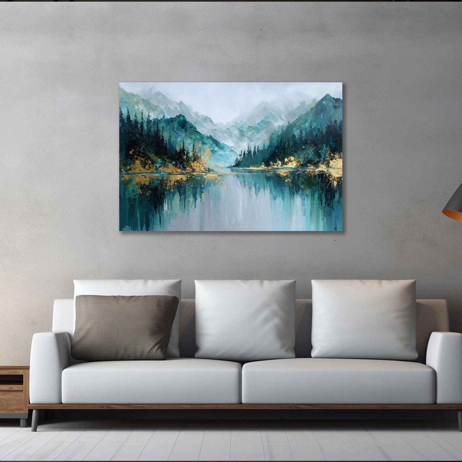 Artedinoi Leinwandbild Berglandschaft See abstrakte Natur Wandbild Leinwandbild Kunstdruck XL, Berglandschaft mit See, abstrakt