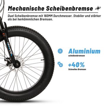 Velors Fatbike 26 Zoll Fat Tire 4.0 Hardtail MTB Herren Damen, geeignet ab 170 cm, 21 Gang Shimano Tourney TZ-500 Schaltwerk, Kettenschaltung, mechanische Scheibenbremse, Fat Bike Mountainbike