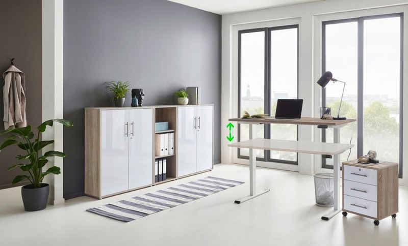 moebel-dich-auf Aktenschrank e-OFFICE EDITION (Büromöbel-Set, Aktenschränke abschließbar, Made in Germany, Set 8) mit elektrisch, höhenverstellbarem Schreibtisch, Rollcontainer