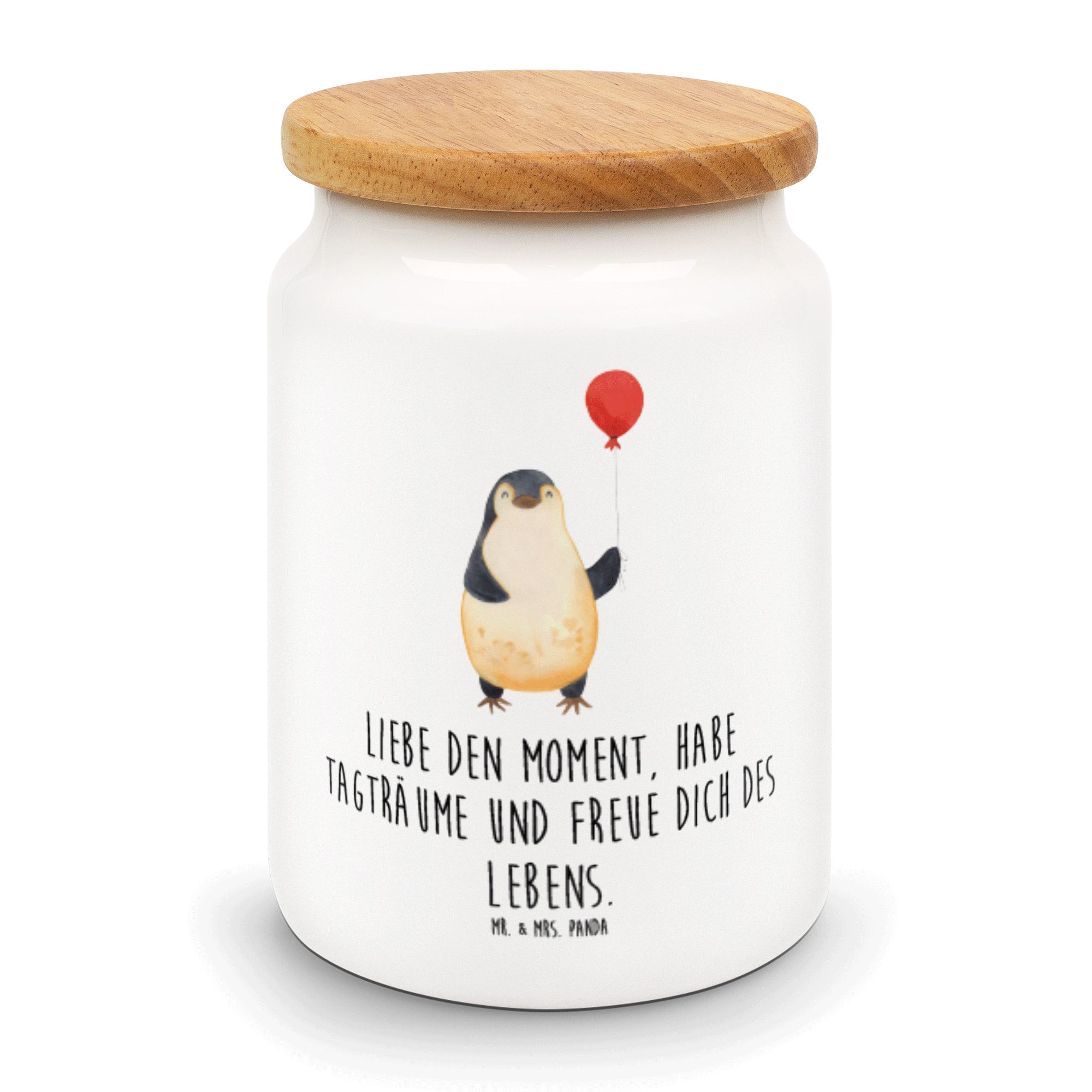Mr. & Mrs. Panda Vorratsdose Pinguin Luftballon - Weiß - Geschenk, Keramikdose, Kind, neues Leben, Keramik, (1-tlg)