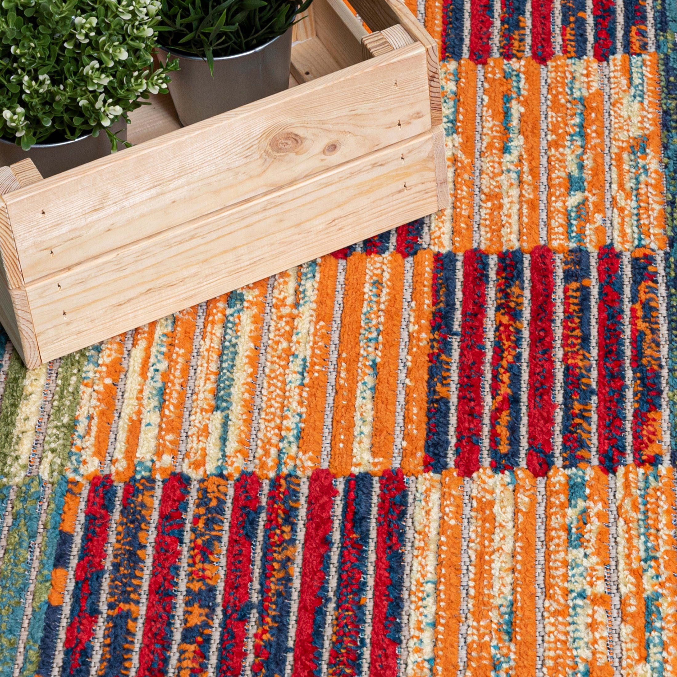 Mazovia Designteppich In- & Outdoor Teppich Wetterfest & UV-beständig Balkon - Bunt, 80 x 150 cm, Höhe 6 mm, Kurzflor, Weich, Pflegeleicht, Flachgewebe