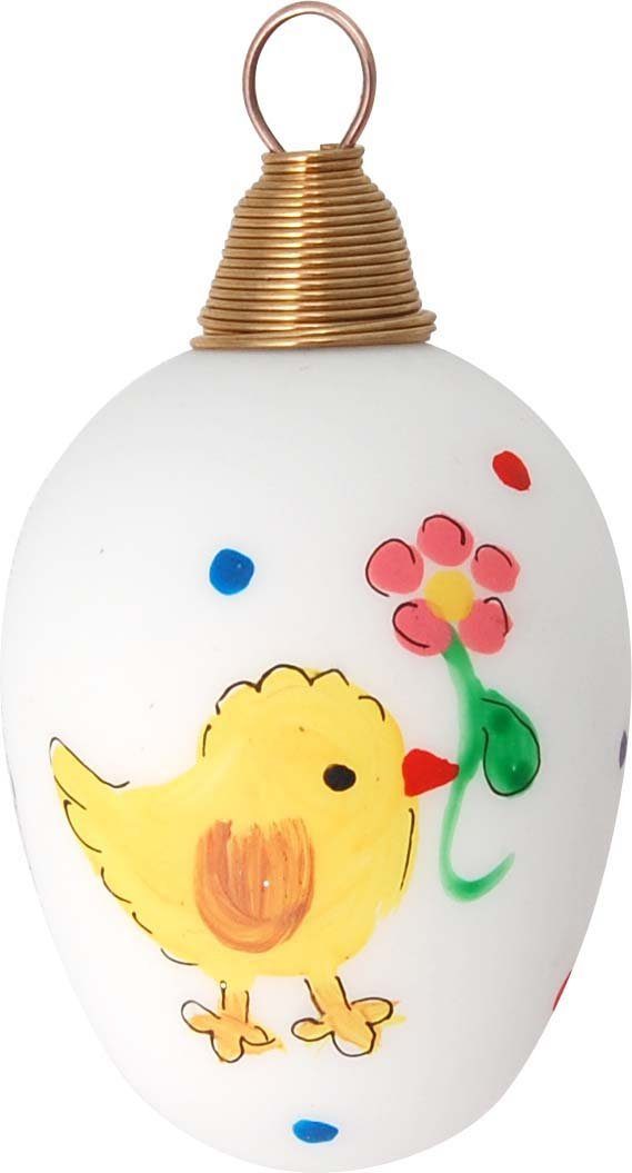 Krebs Glas Lauscha Osterei Küken mit Blume, Osterdekoration, Frühling (Set, 12 St., 12x Ø 3,5 cm, Höhe 7 cm), Mundgeblasenes und handbemaltes Glas, Made in Germany