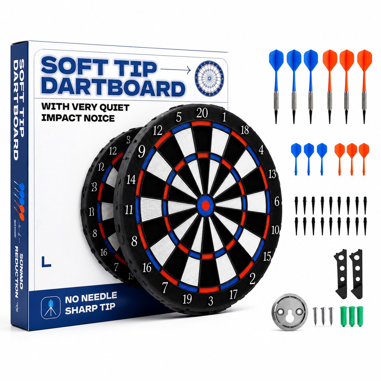 ibettertec Dartscheibe Dartscheibe 41cm mit 6 Dartpfeilen Dart Set für Kinder und Erwachsene, mit Wandhalterung und Standfuß