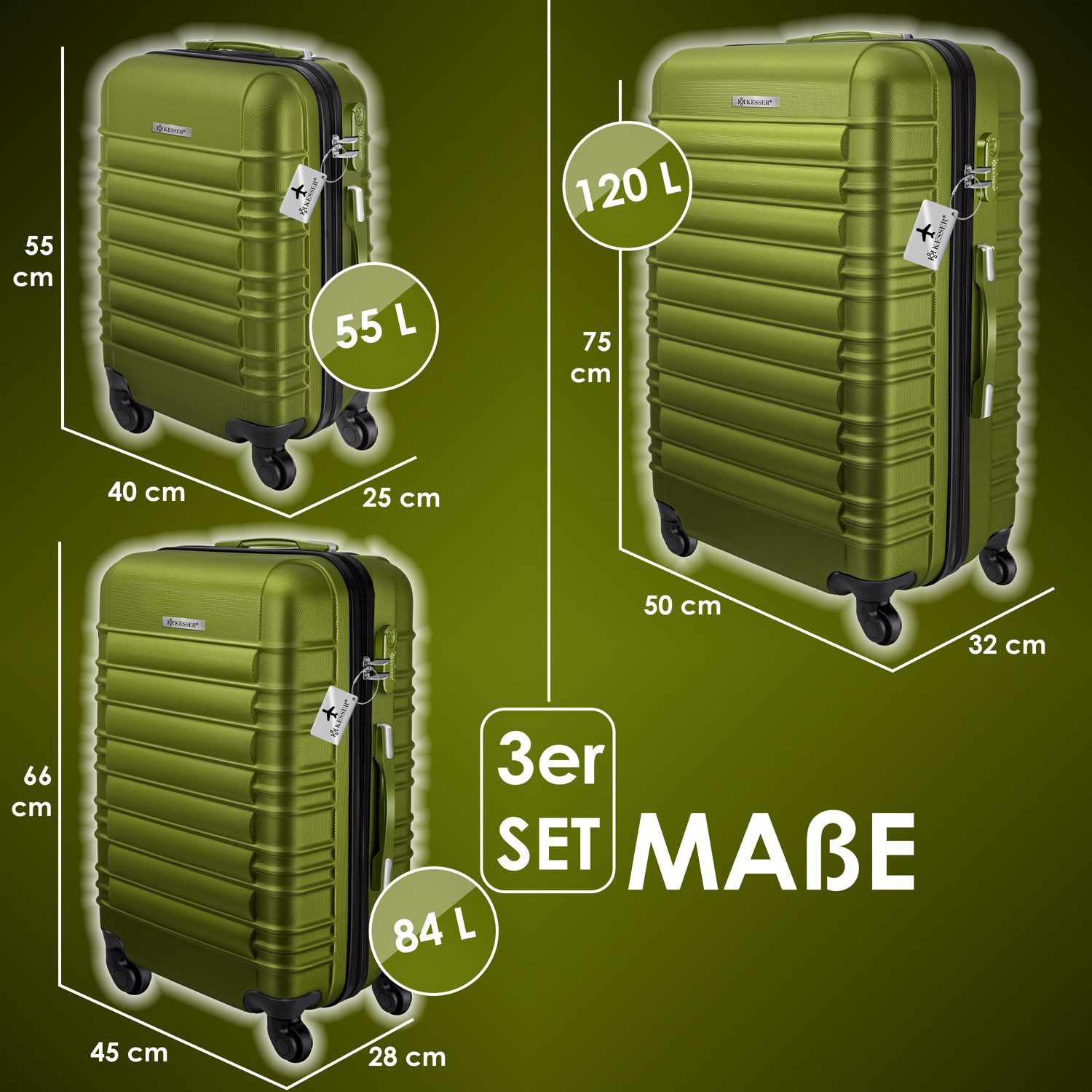 KESSER Kofferset, 4 Rollen, (3 tlg), günstig online kaufen