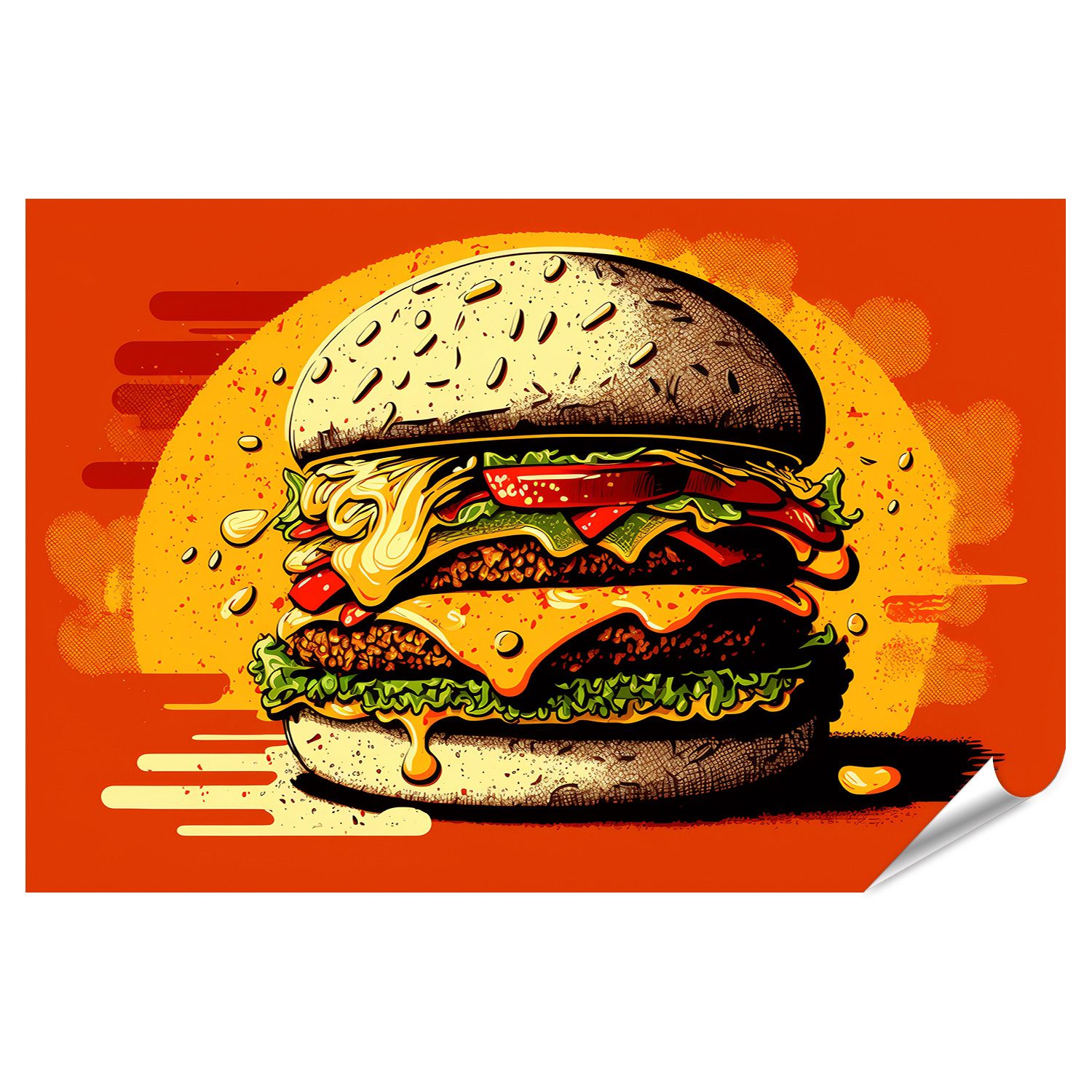 Poster Big Burger Sesam Zeichnung Lecker Fleisch Käse Salat Hamburg Bilder