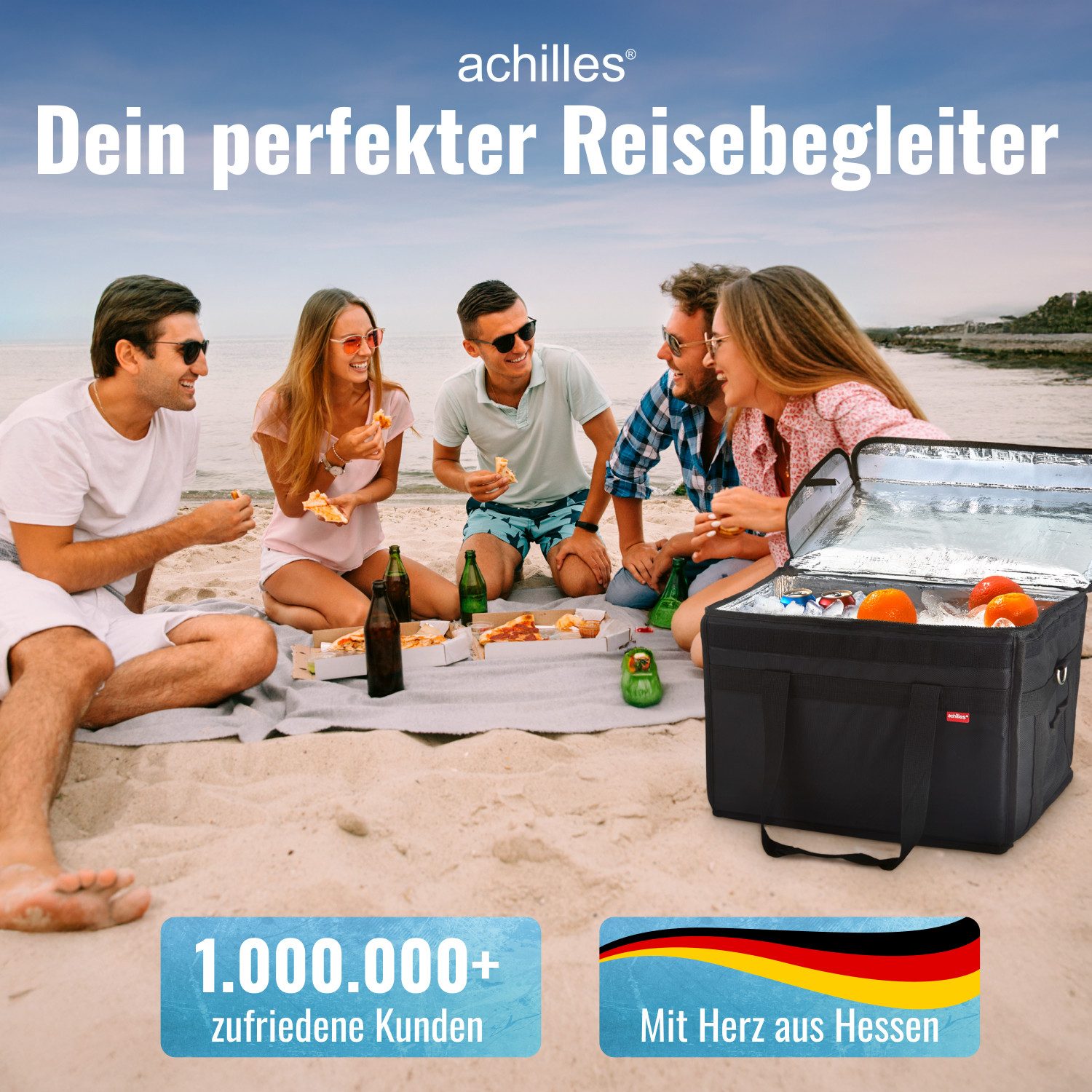 achilles Picknicktasche Kühltasche mit Schultergurt Kühlbox für Warme und Kalte Lebensmittel (1)