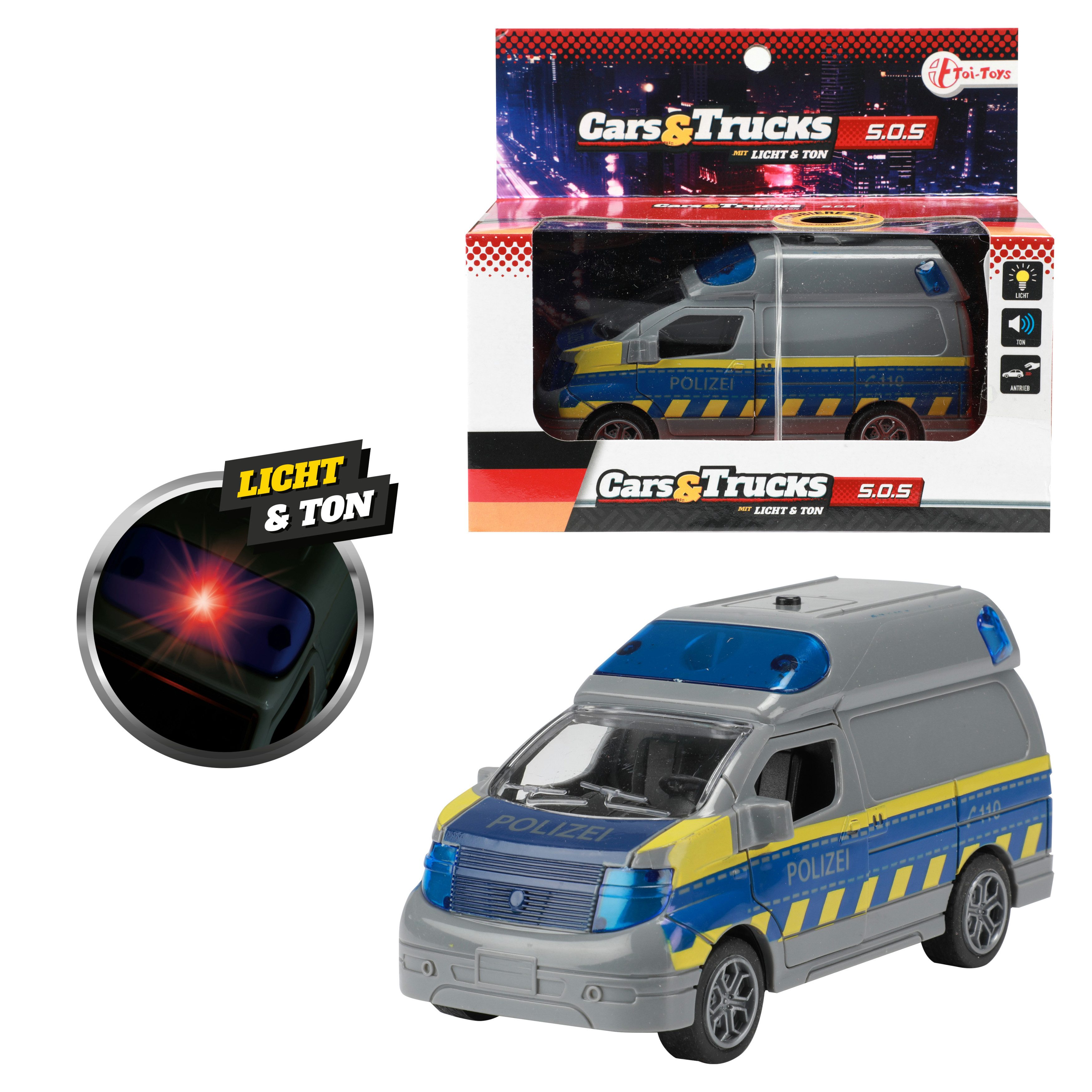 Spielzeug-Auto Spielzeugauto - Polizeibus S.O.S mit Rückzugsmotor (mit Licht & Ton)