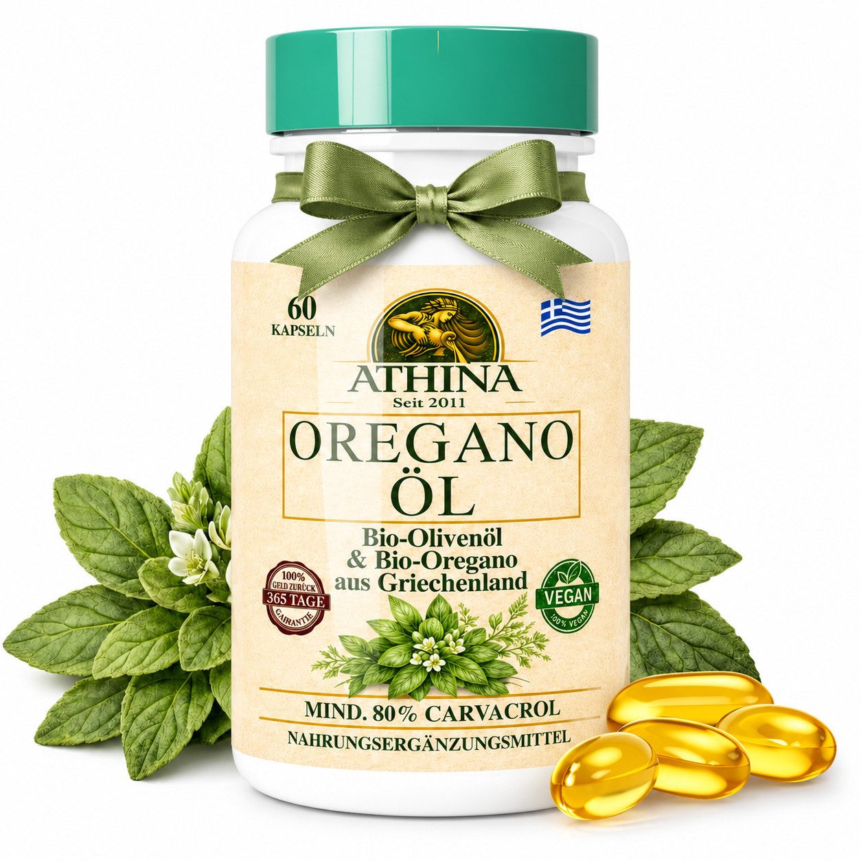 Athina Oregano Öl Vegan Bio 80% Carvacrol Kapseln