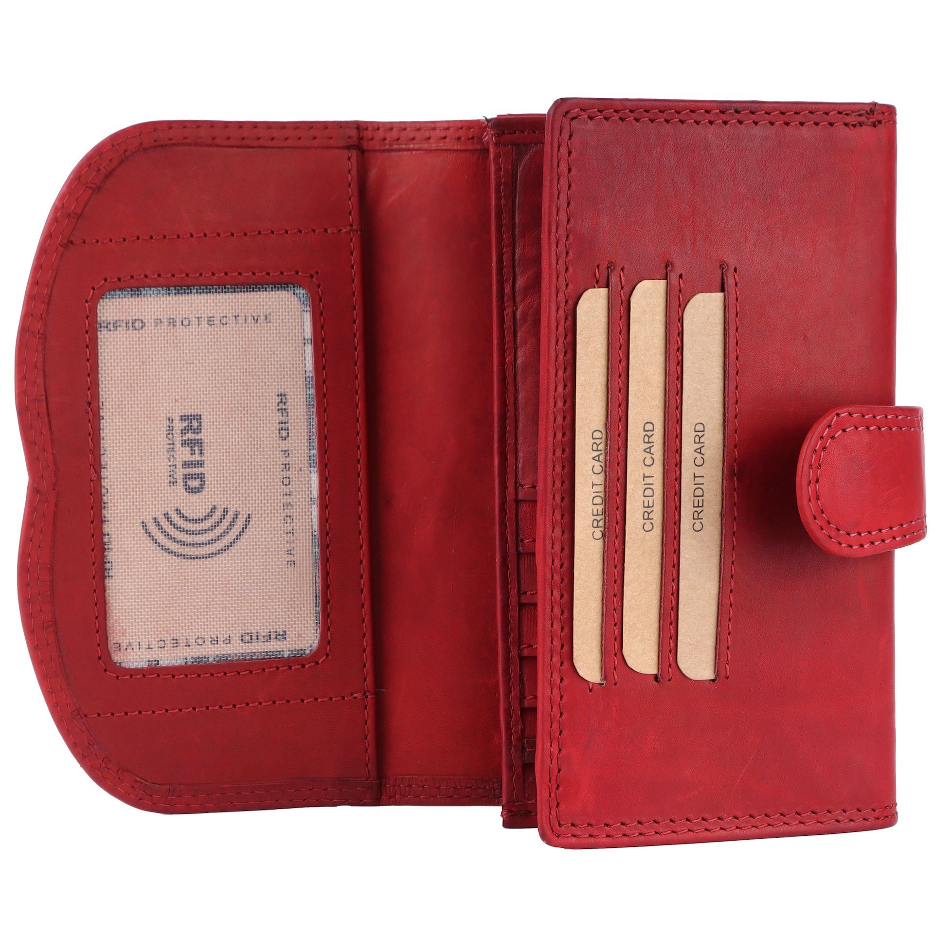 Geldbörse RFID Damen Kartenfächer Münzfach Vintage, Reißverschlussfach Kartenfächer Portmonee RFID-Schutz Leder Echt viel Benthill Portemonnaie Rot
