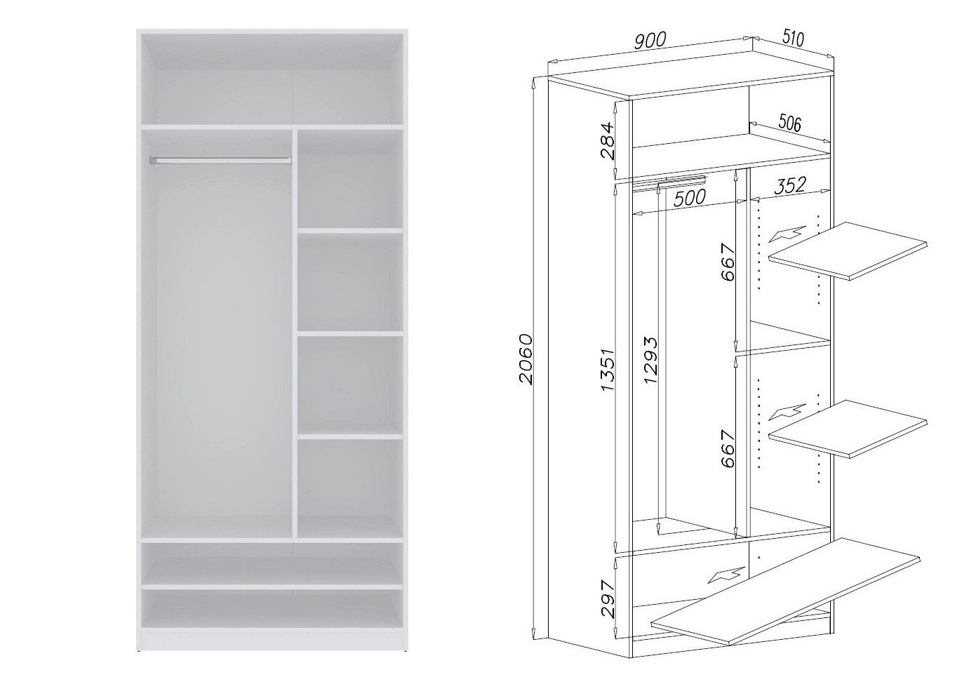 Marmex Möbel Schrank-Set TRES SET B/B offener Garderobenschrank begehbarer Kleiderschrank, (5-St), viel Stauraum, Ankleidezimmer, Schubladen – Bild 5 von 5