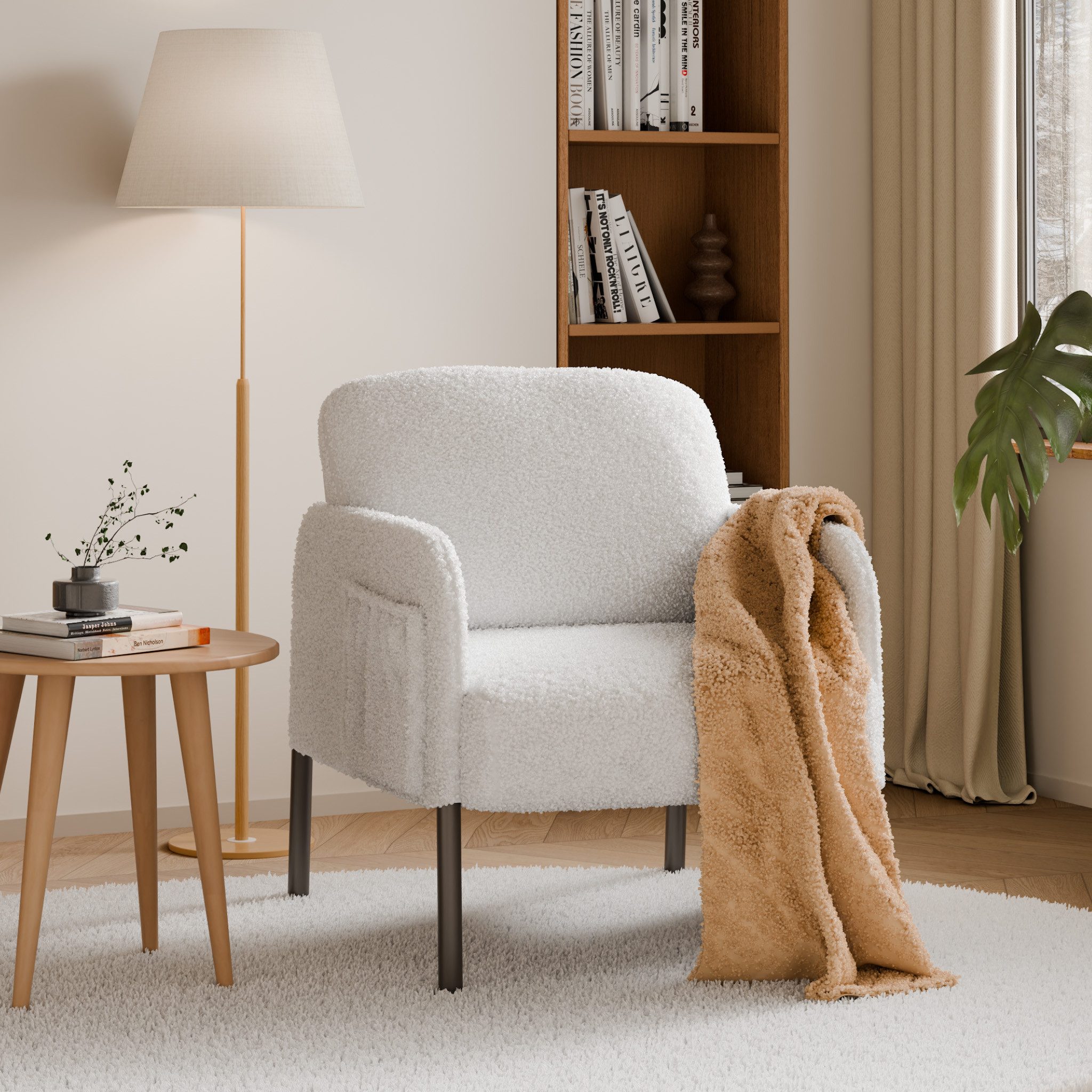 Mondeer Sessel, Freizeitsessel mit Weiß Lammwollstoff günstig online kaufen